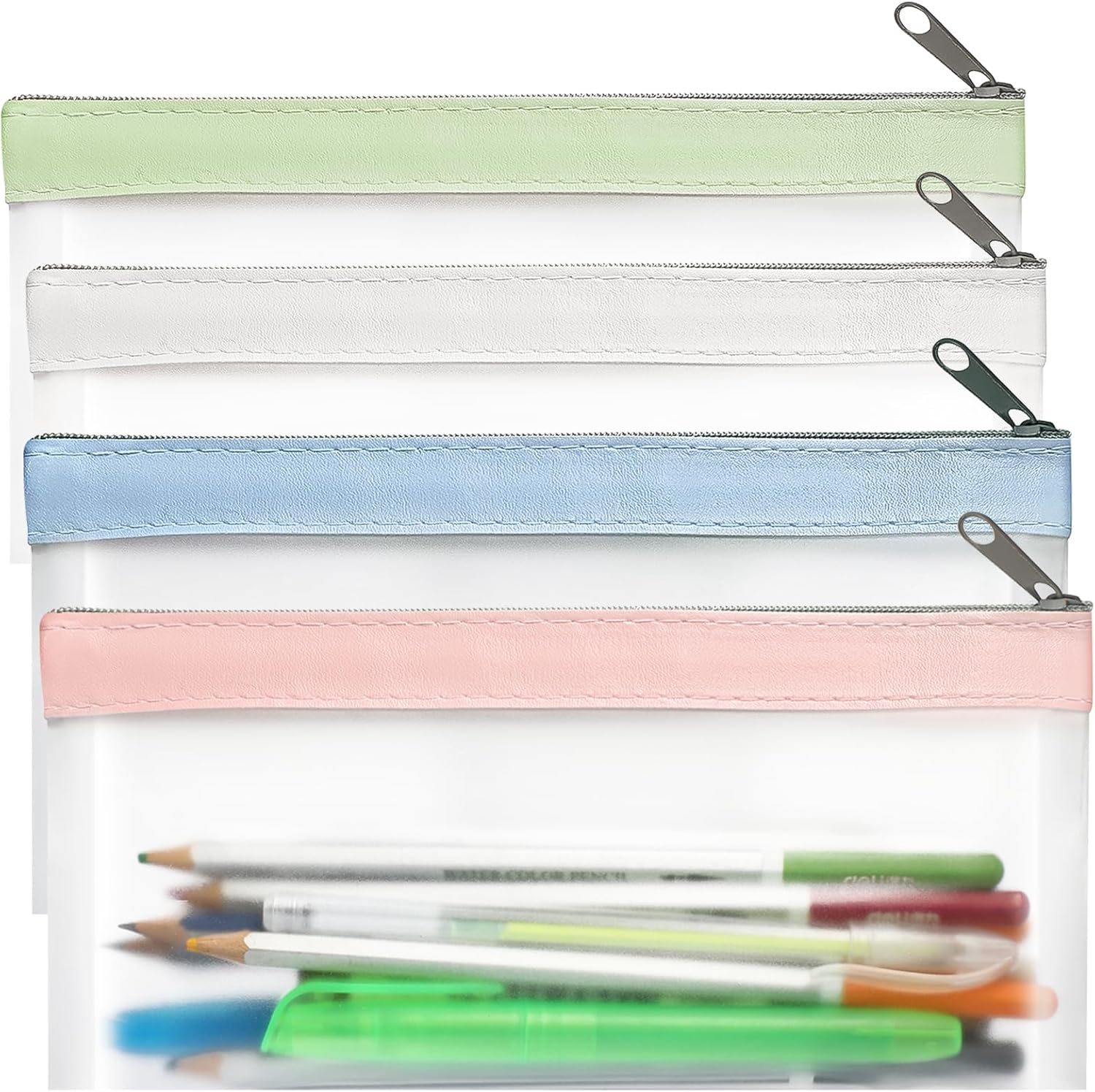 4 Pack Clear Pencil Pouch, Cute Pencil Case, Pencil Bag With Zipper, Teen Portable Pencil Pouch for School & Stationery Supplies