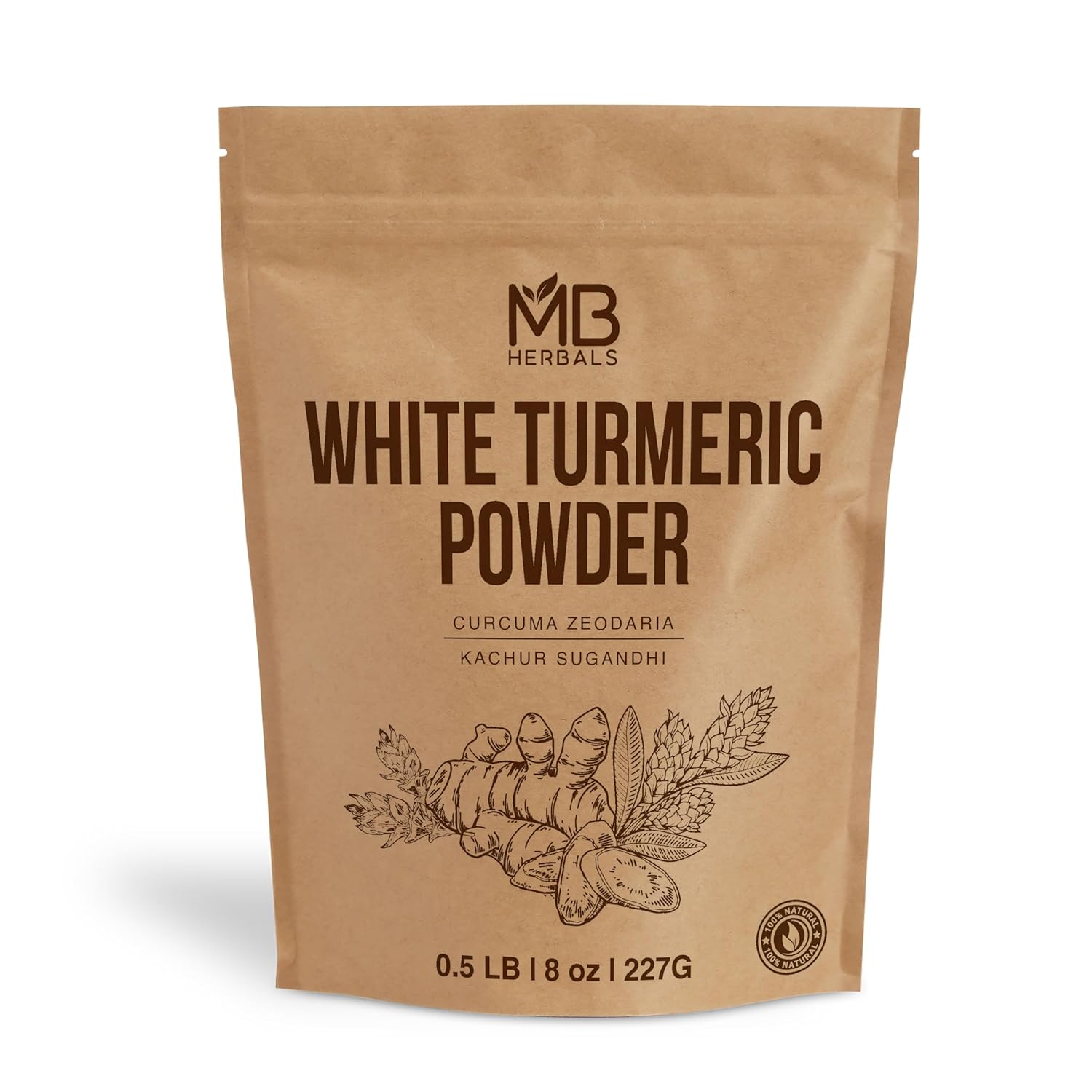 White Turmeric Powder 8 oz | 337 Gram / 0.5 lb | Kachur Sugandhi | Organically Grown Non GMO Curcuma zeodaria | Poolankilangu | Non Staining Fragrant White Turmeric for Skin Care Face Pack