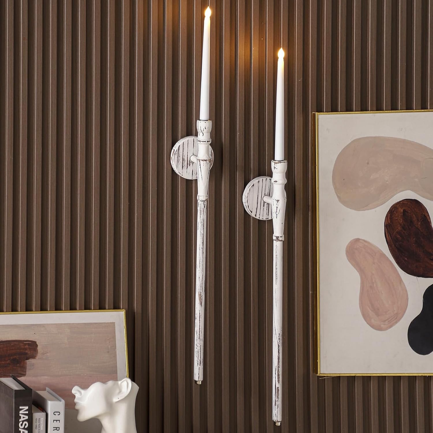 Wall Candle Sconces Set of Two, Wooden Wall Candle Holder. Farmhouse Candle Sconces Wall Decor Set of 2. Taper Candle Wall Sconce for Taper Candle. Wall Sconces Set of Two Candle Holders. ZSHLXM