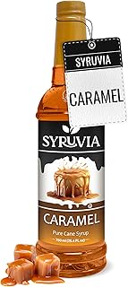 Syruvia Caramel Coffee Syrup - 25.4 fl oz. Premium Coffee Flavoring Syrup. Kosher, and Gluten-Free. Perfect for Enhancing Drinks, Sodas, Shakes, Desserts, and More.