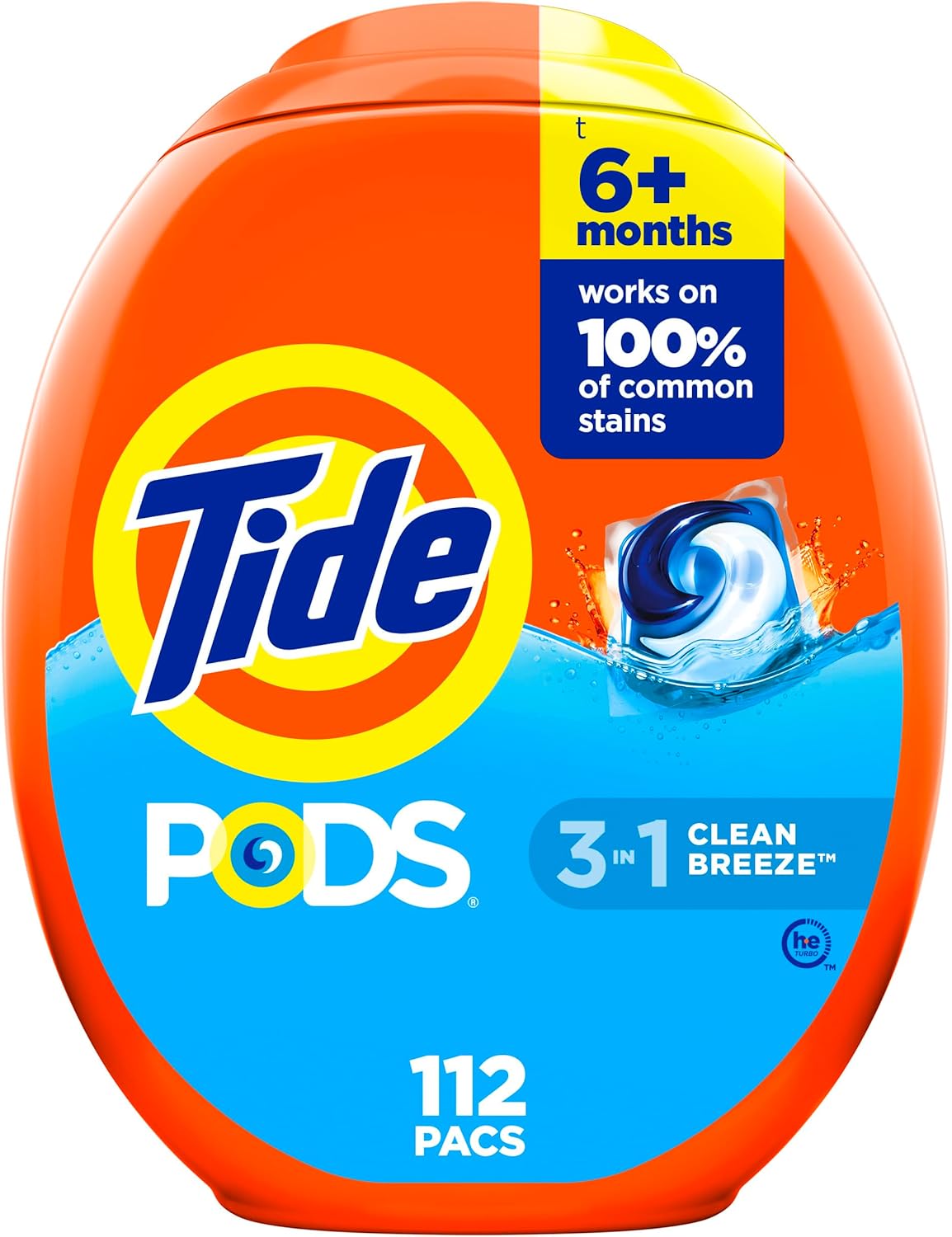 Tide PODS Laundry Detergent Soap Pacs, HE Compatible, 112 ct, Powerful 3-in-1 Clean, Clean Breeze