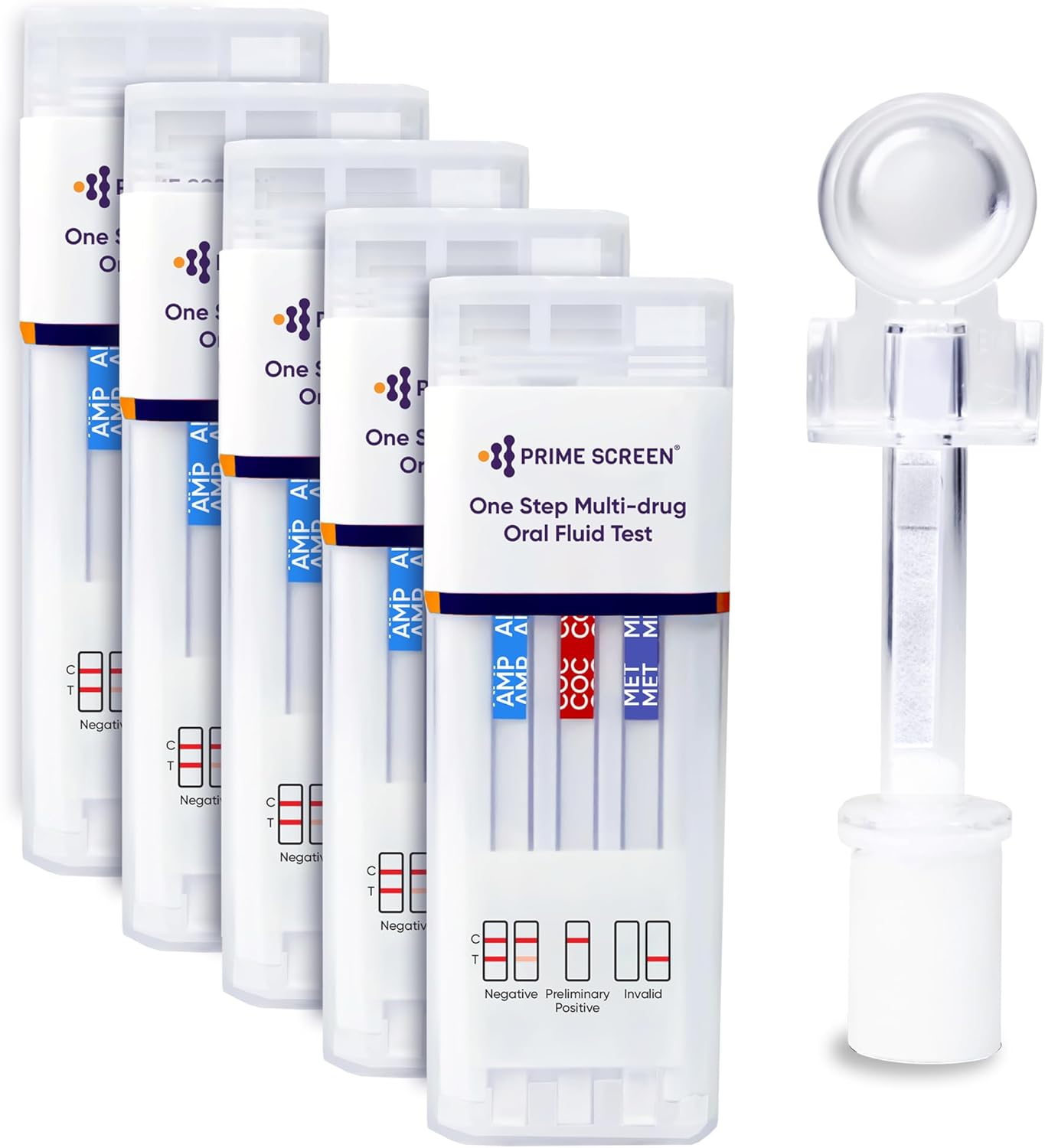 Prime Screen [5 Pack] 5 Panel Oral Saliva Test Kit (AMP, COC, MET, OPI, THC) - ODOA-256