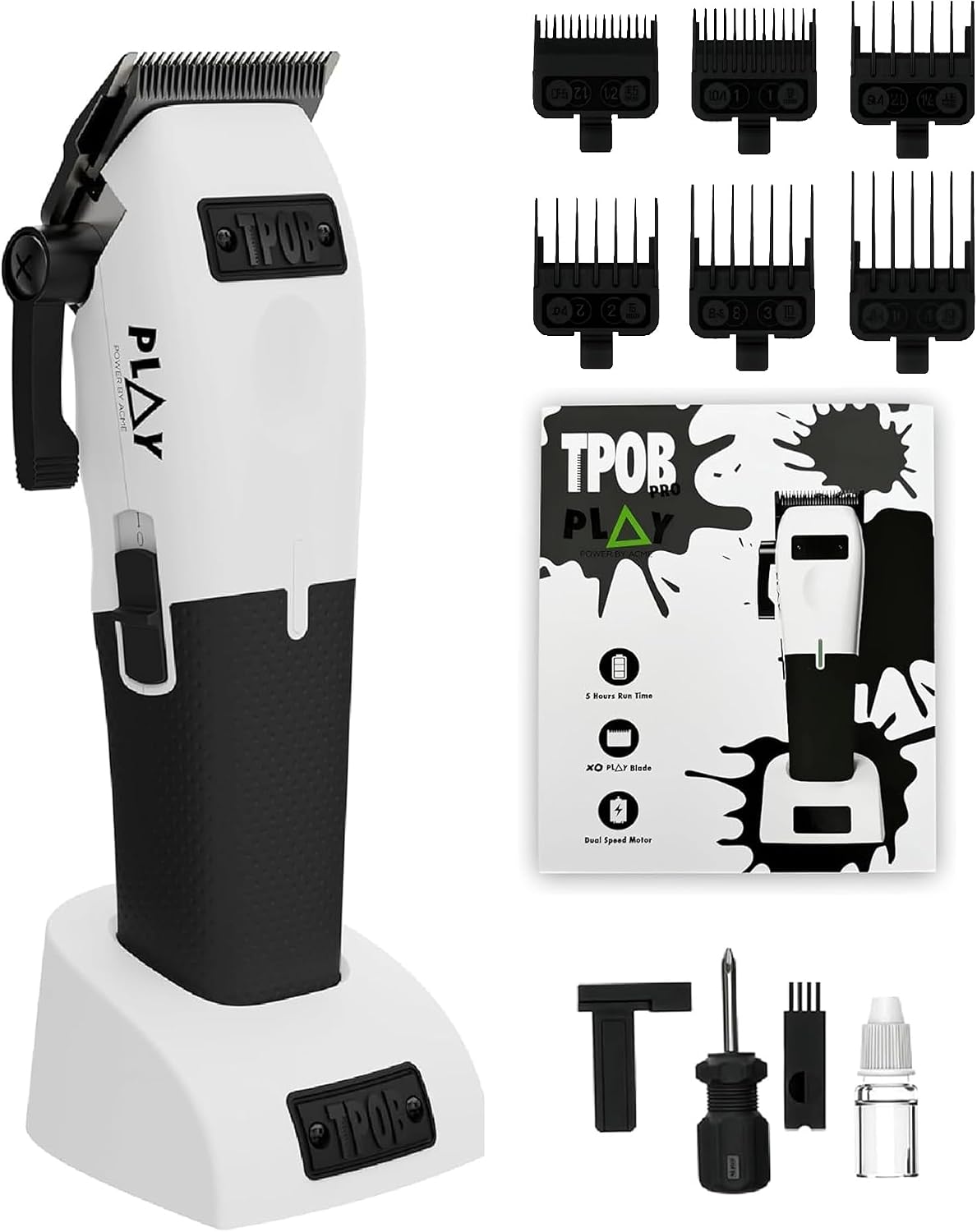 TPOB Play Barber Hair Clippers for Men 7500 RPM with Rubber Grips (White)