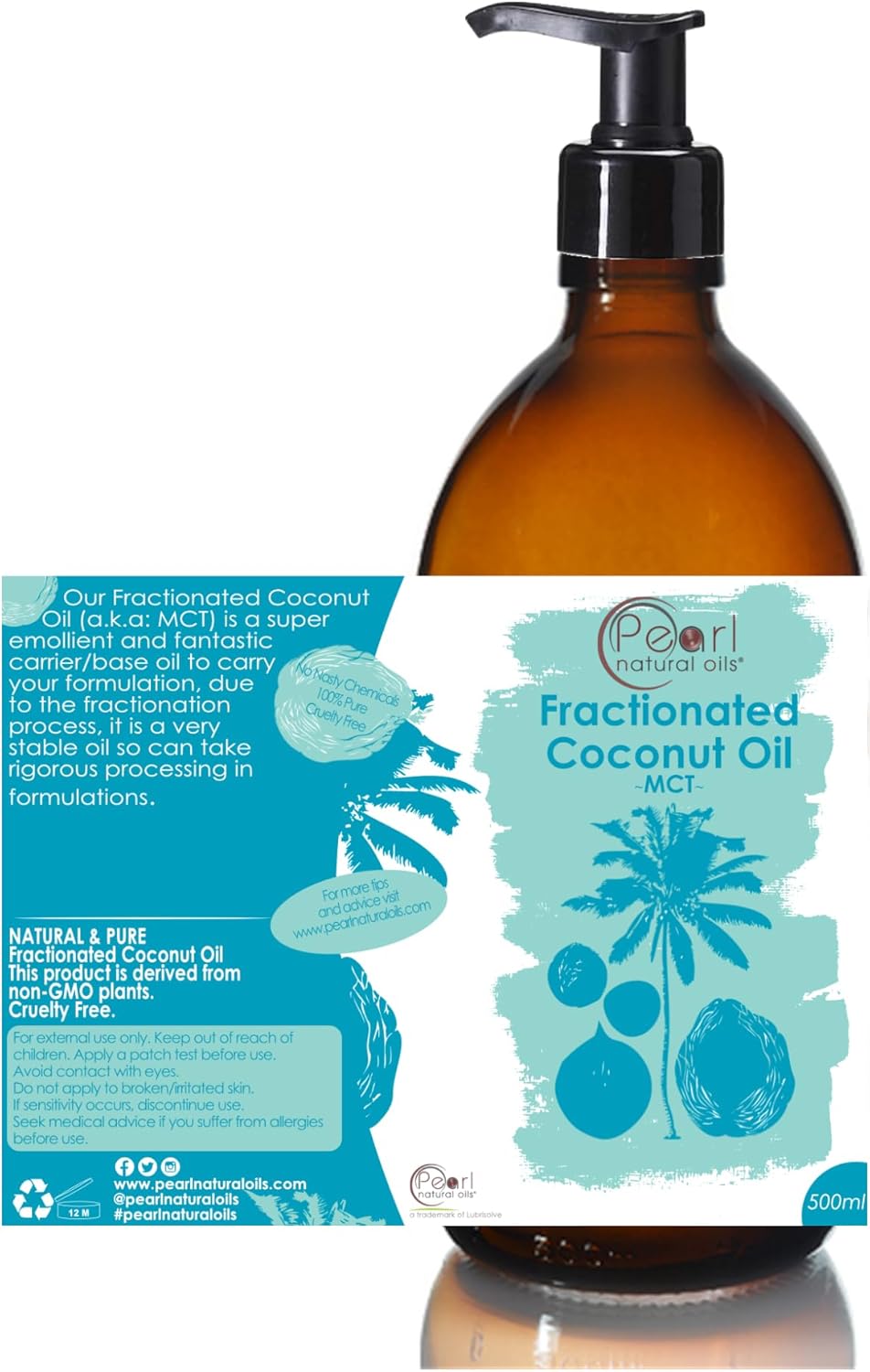 Liquid Fractionated Coconut Oil – 500ml – MCT Oil for Skin, Hair, Lip Gloss, DIY Beauty, Aromatherapy, Massage, and Cuticle Care Bottle with a Pump