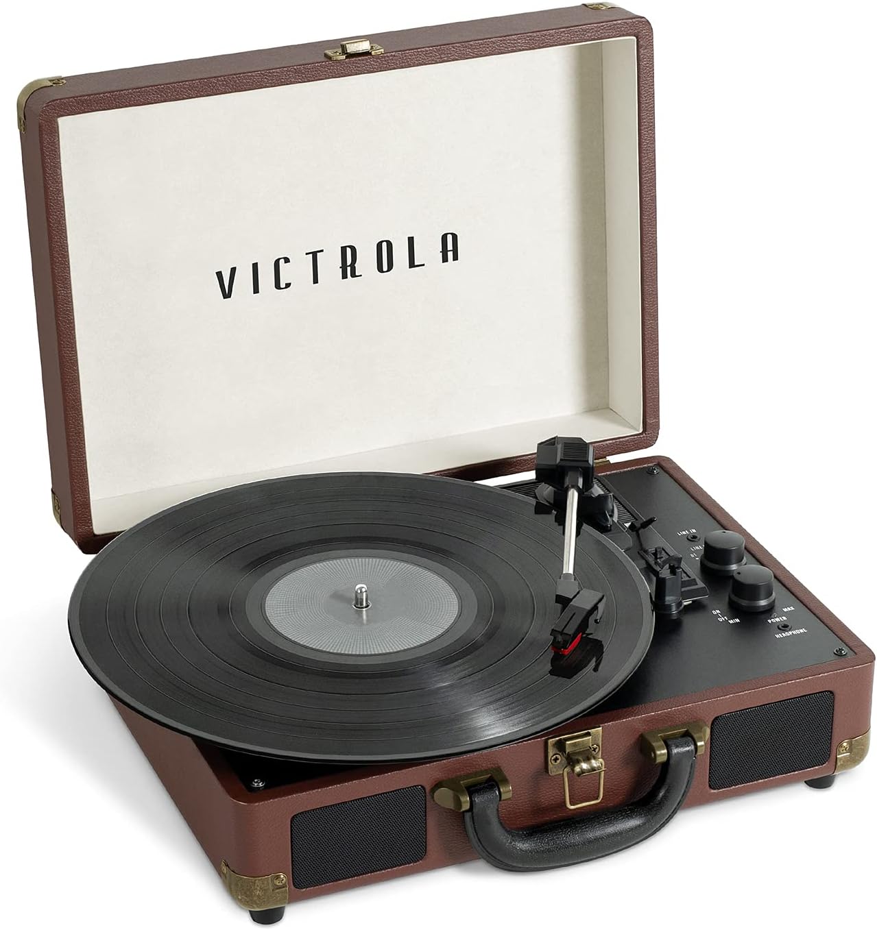 Victrola Journey+ Bluetooth Suitcase Record Player with Three-Speed Turntable | DARK BROWN | VSC-400SB-MAG
