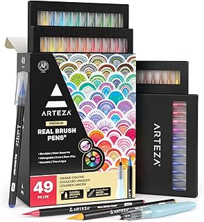 ARTEZA Real Brush Pens, 48 Watercolor Pens, Drawing Markers with Flexible Brush Tips, Watercolor Markers for Artists, and Beginners
