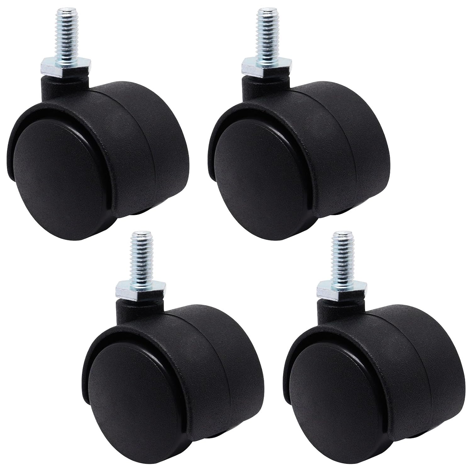 1 Inch Stem Swivel Casters Set of 4, M6 Threaded Stem Swivel Caster Wheels, 360° Rotation Heavy Duty Replacement Castors for Furniture Table Drawer Cabinet Plant Shelf Chair Wheels (Black)