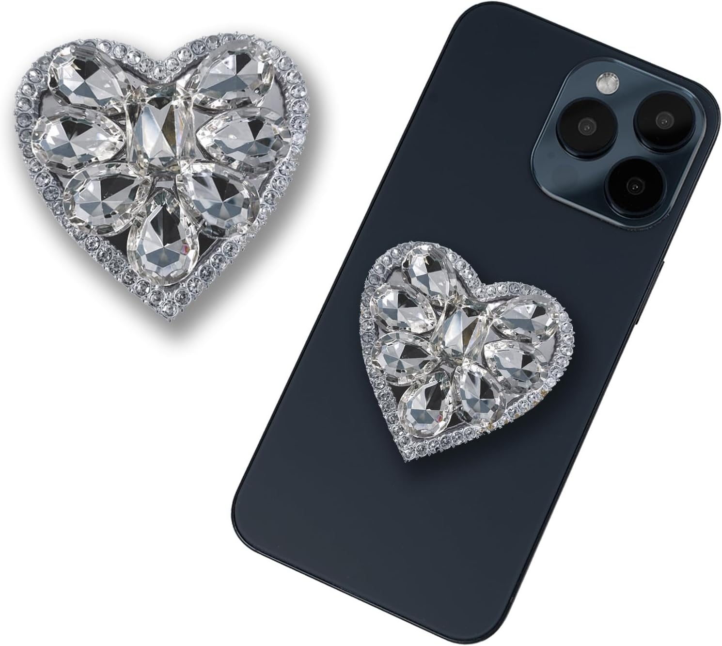 Heart Phone Grip, Cute Diamond Collapsible Grip Stand Holder for Smartphone Tablet, Magnetic Mount, Accessories Compatible with Phone Grip for iPhone and More
