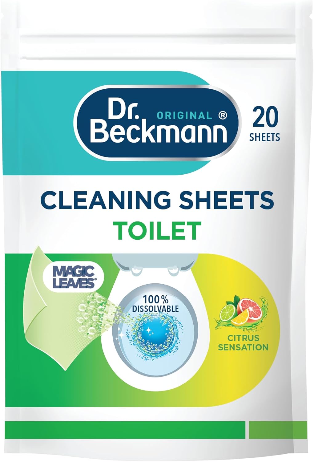 Dr. Beckmann Toilet Cleaning Sheets | Easy Everyday Toilet Cleaning | Hygenic Cleanliness |Citrus Sensation | 20 Sheets