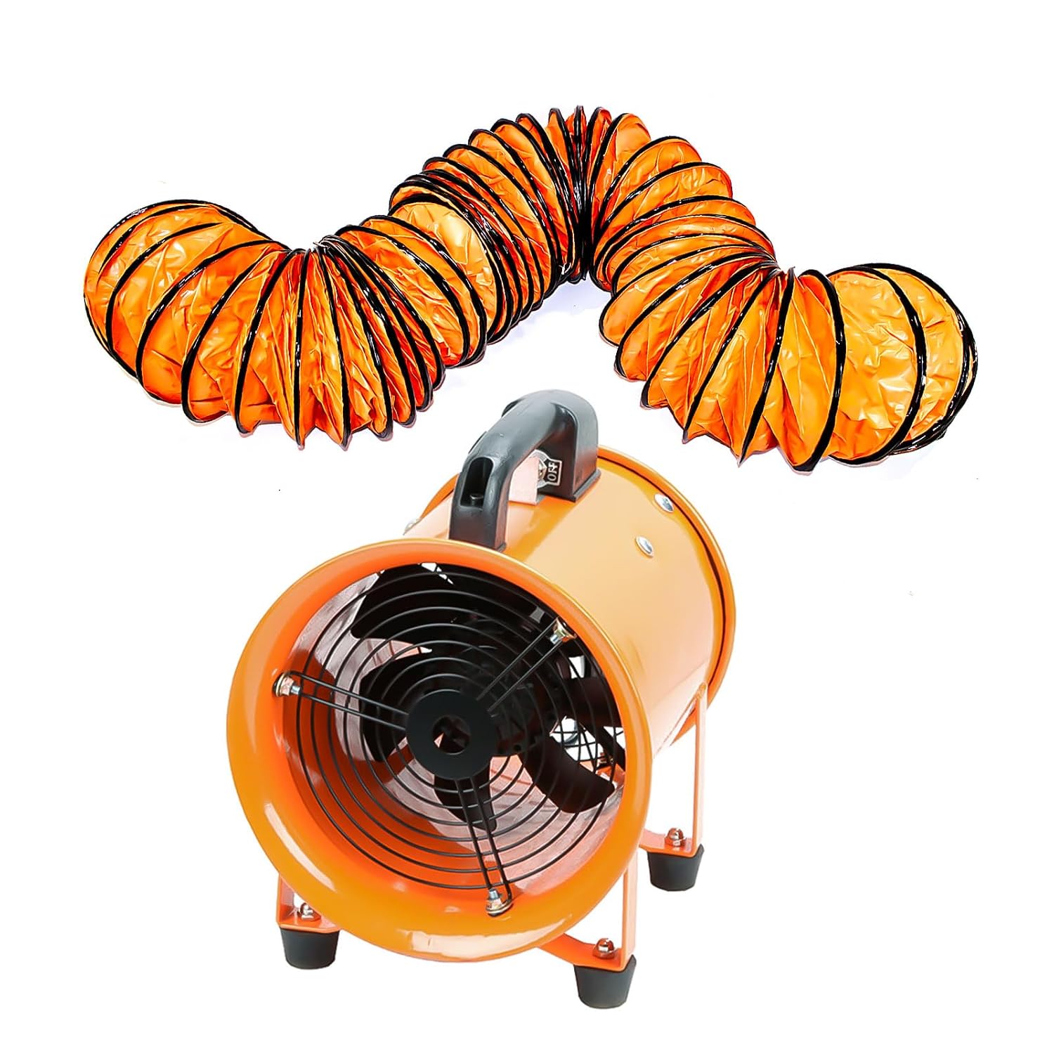 8-Inch High-Velocity Portable Utility Blower Fan, Industrial Exhaust Fan with 16.4ft Flexible Duct Hose, 3150 RPM Ventilator for Basements, Workshops, Warehouses, and Confined Spaces