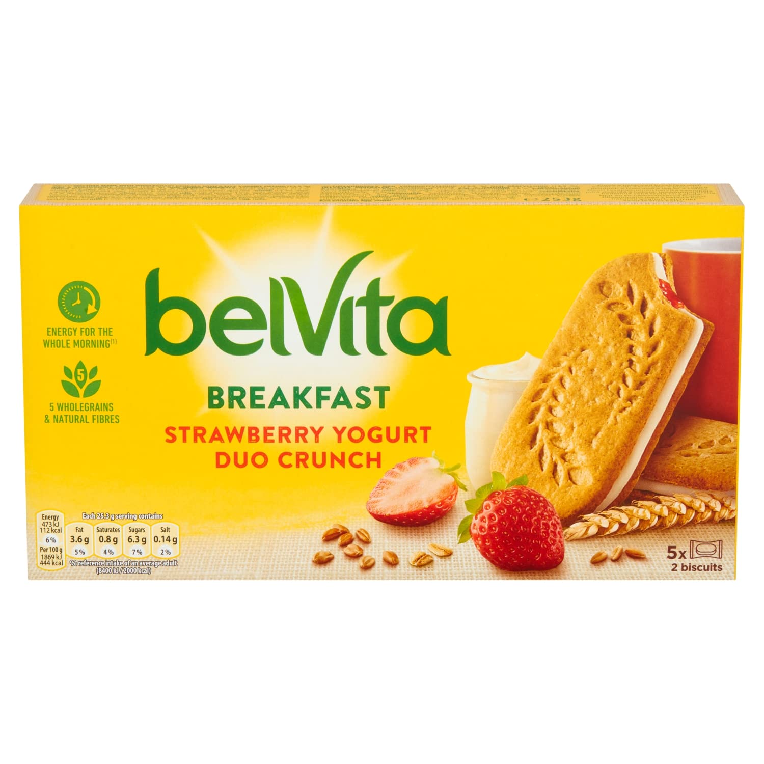 Kraft Belvita Strawberry Yogurt Crunch Pack of 8 (8 Boxes of 5 bars, Total 40 Bars)