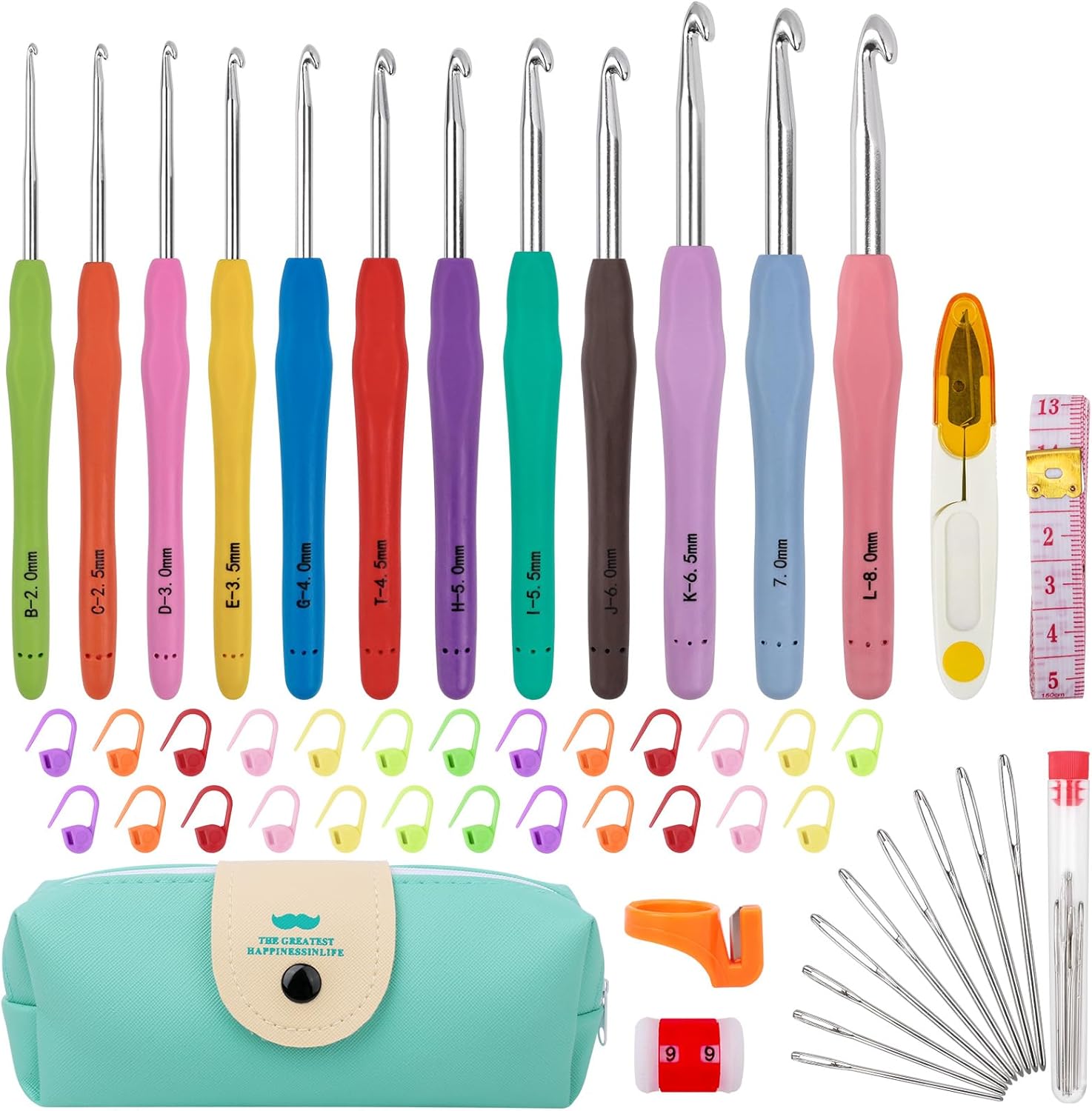 MECHEER Crochet Hooks 12 Sizes Crochet Hook Set, 51 Pack Yarn Crochet Kit for Beginners, Knitting Needles with Ergonomic Handles for Arthritic Hands, Crochet Needle Kit with Blue Case for Crocheters