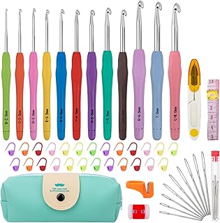 MECHEER Crochet Hooks 12 Sizes Crochet Hook Set, 51 Pack Yarn Crochet Kit for Beginners, Knitting Needles with Ergonomic Handles for Arthritic Hands, Crochet Needle Kit with Blue Case for Crocheters
