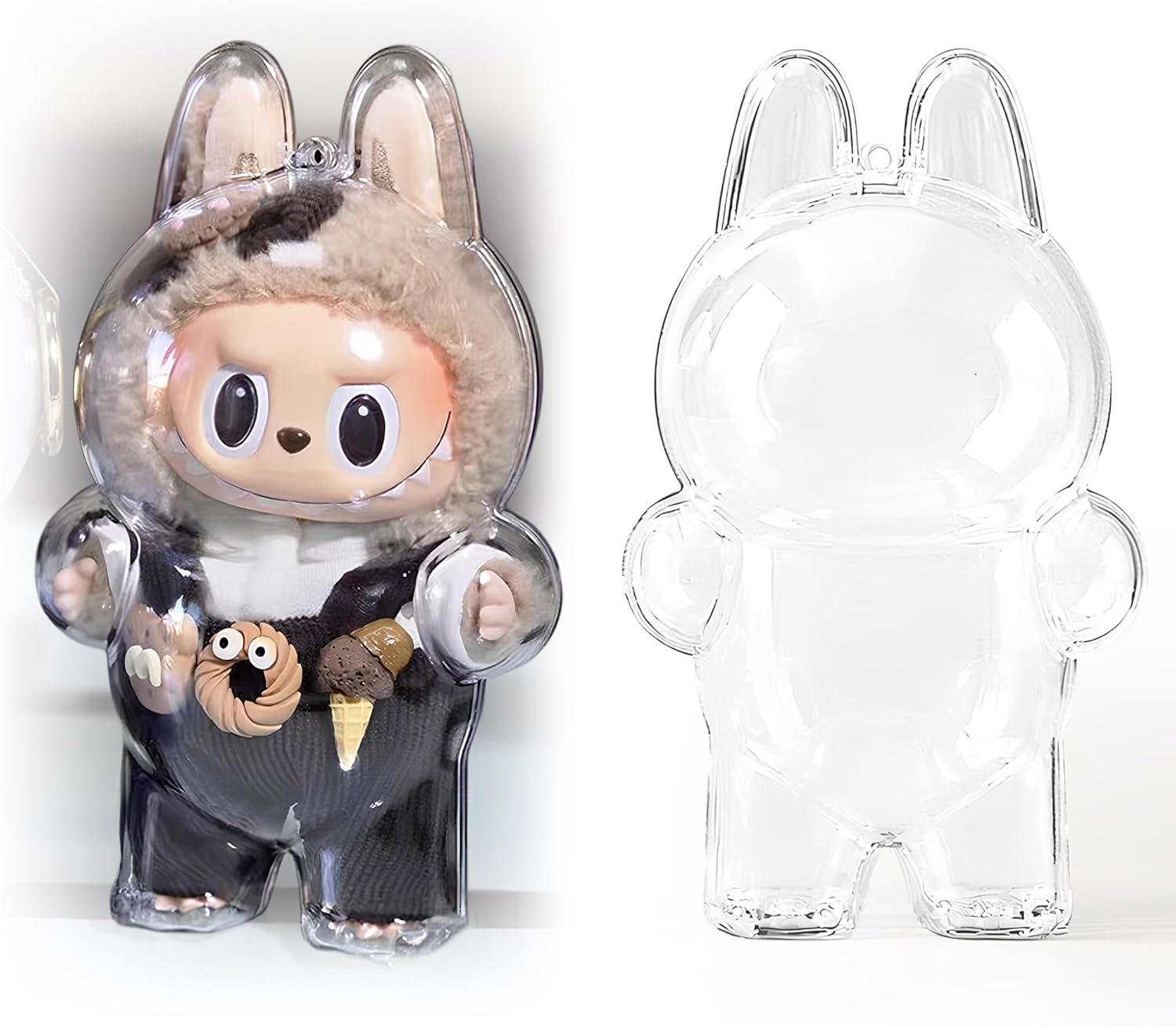 LABUBU Protective Case – Clear Protective Cover with Silicone Strap for Exciting Macaron Standing Figure, Dustproof & Portable Showcase for Collectibles