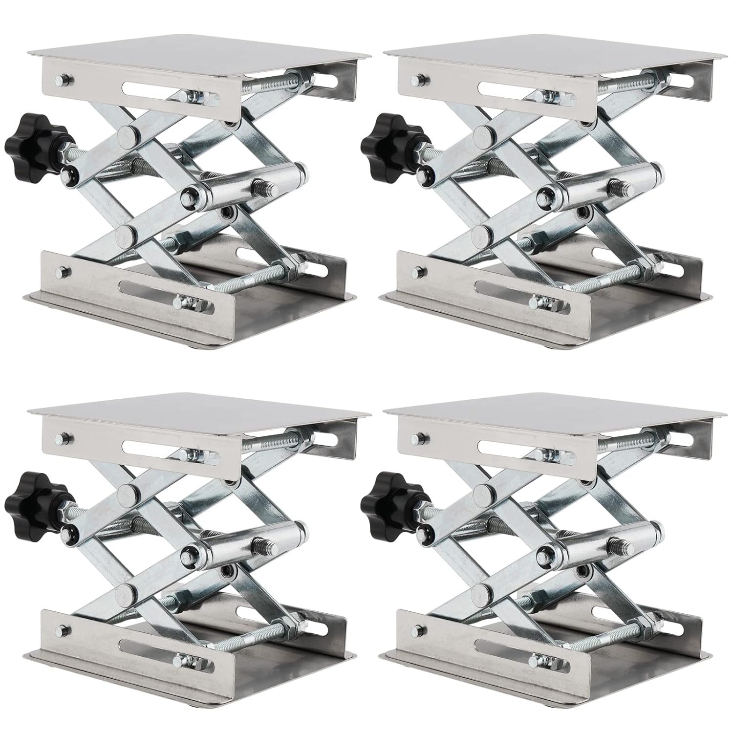 FUNSUEI 4 PCS 100 x 100mm Stainless Steel Laboratory Lifting Platform, Scientific Lab Jack, Lift Table Lab Stand, Scissor Lift Table for Science Experiment, Lifting Range 50-155mm