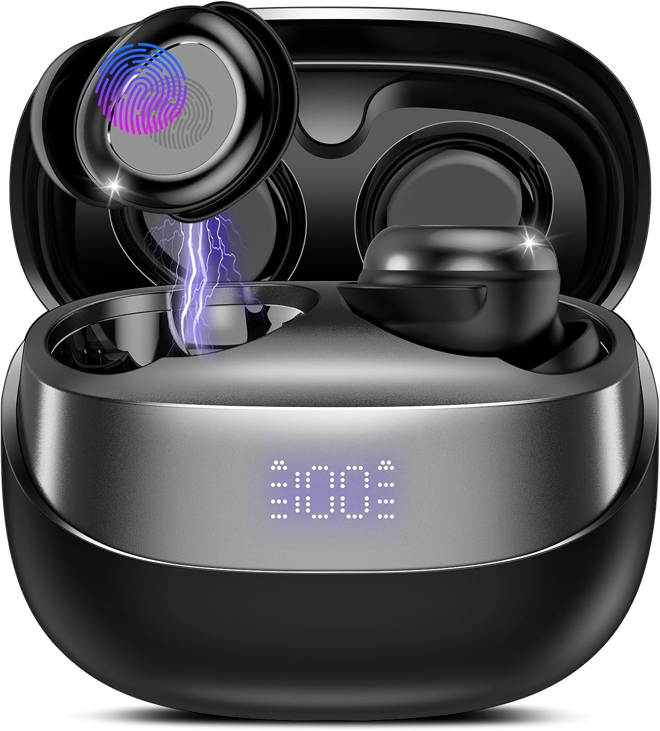 DUSONLAP Wireless Earbuds, Mini Sleep Earbuds Bluetooth 5.4 Headphones In Ear Noise Cancelling Mic, 47H Playtime Ear Buds, IPX7 Waterproof Earphones, LED Display, Touch Control, USB-C, Black, 2025