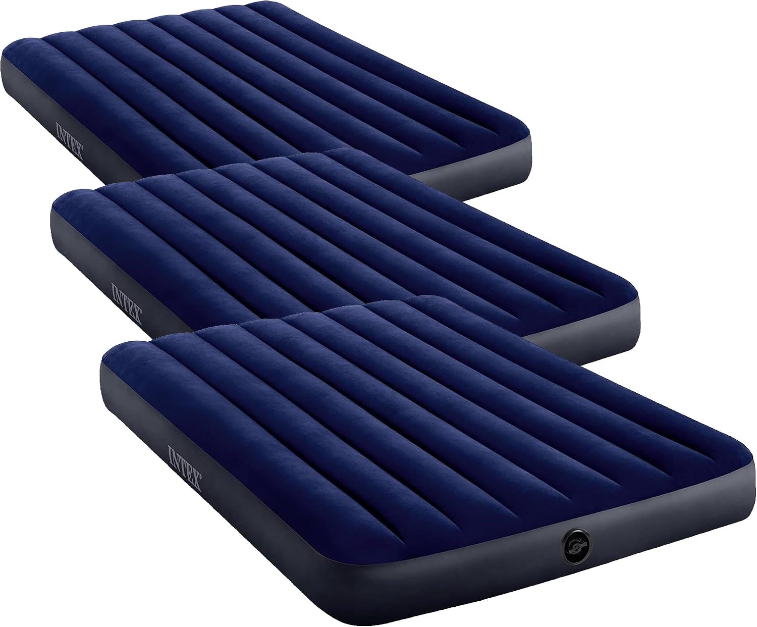 Intex 64758E Dura-Beam Standard Downy Air Mattress: Fiber-Tech,Full Size,10in Bed Height,600lb Weight Capacity,Pump Sold Separately,(Pack of 3)