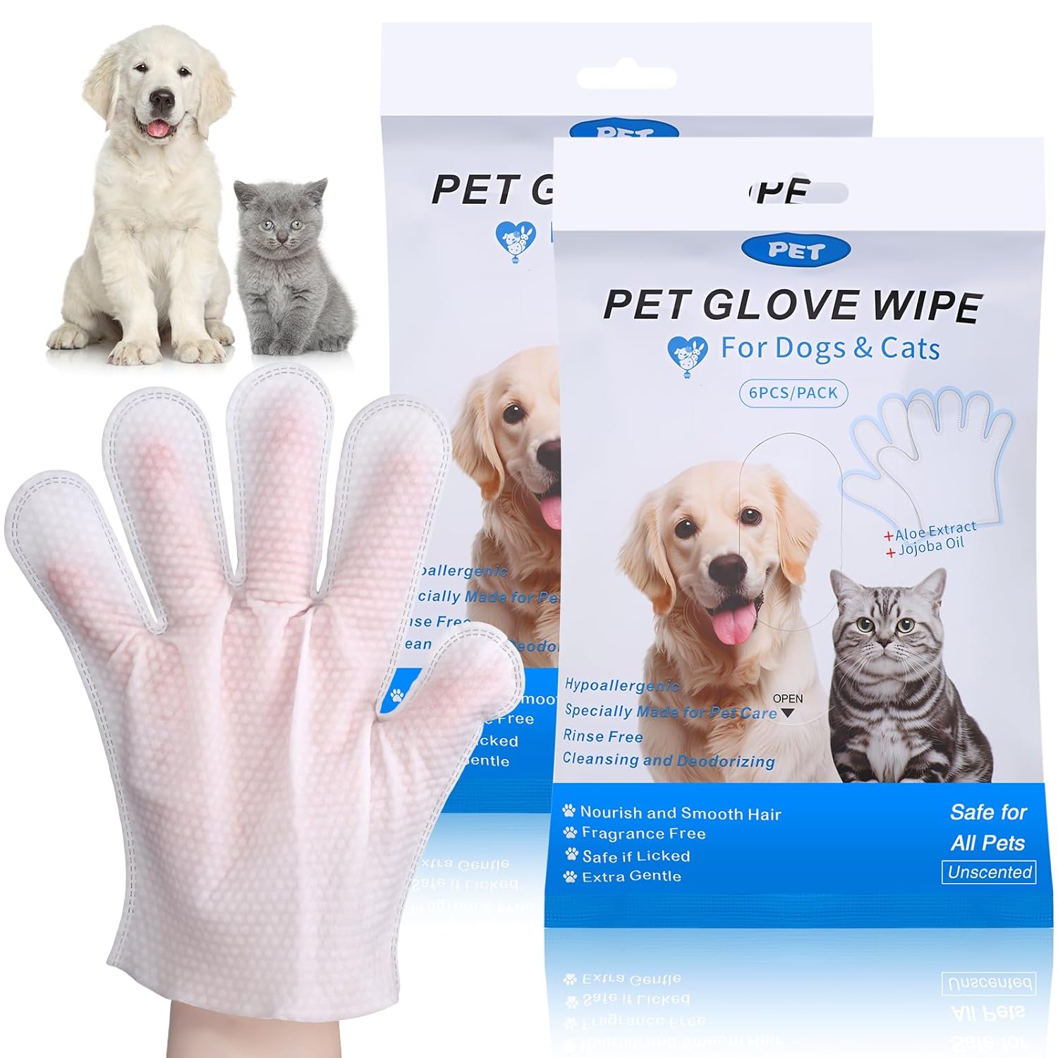 12 pcs Pet Cleaning Gloves, Dog and Cat Cleaning Gloves Dog and Cat Wipes for Daily Care and Traveling Thickened
