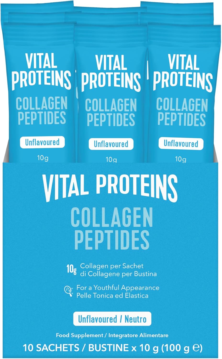 Vital Proteins Collagen Peptides, Powder Collagen Supplements in Travel Packs, Unflavoured, Skin Hair Nail Joint Health 10g per Serving 10 Packets (10ct per Box)
