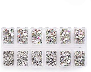4200 Pieces Flat Back AB Rhinestones for Craft, Round Crystal Gems Stickers for Clothes, 1.5 mm - 4.8 mm, 6 Sizes
