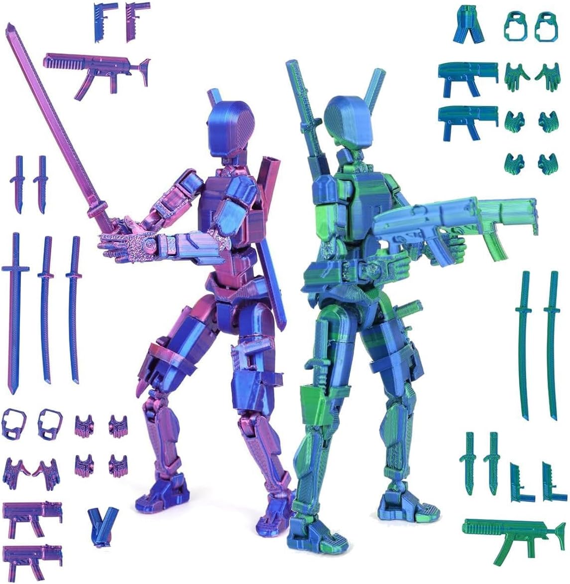 PEKOIU T13 Action Figure Set (Assembly Completed), 3D Printed Multi-Jointed, Titan 13 Action Figures, Multi-Articular Lucky Mobile Robot Nova T-13,Desktop Decorations for Game Lovers Toys (Red/Blue)