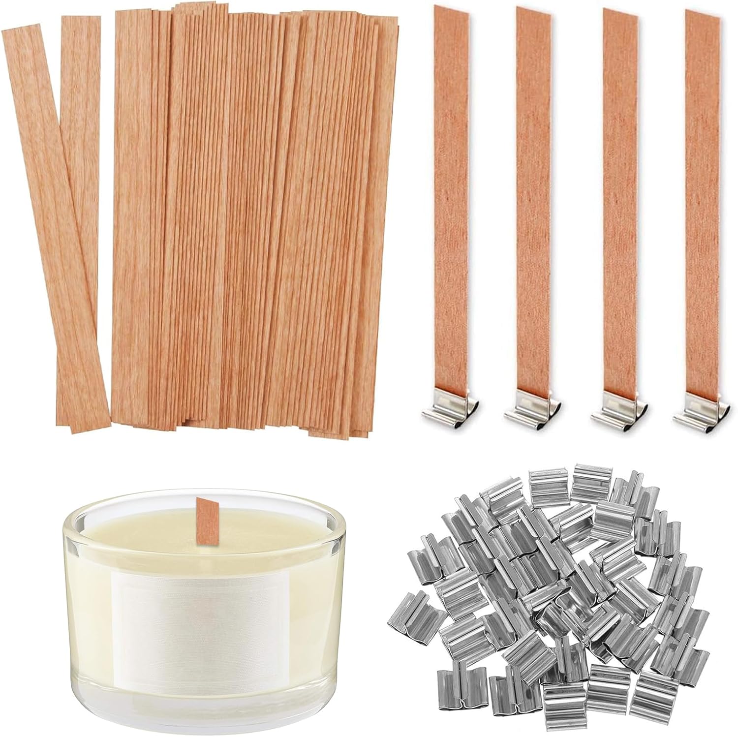 25 Set 13cm DIY Handmade Natural Smokeless Wood Candle Wicks with Iron Stand Sustainer for Bedroom and Living Room Candle Making Craft
