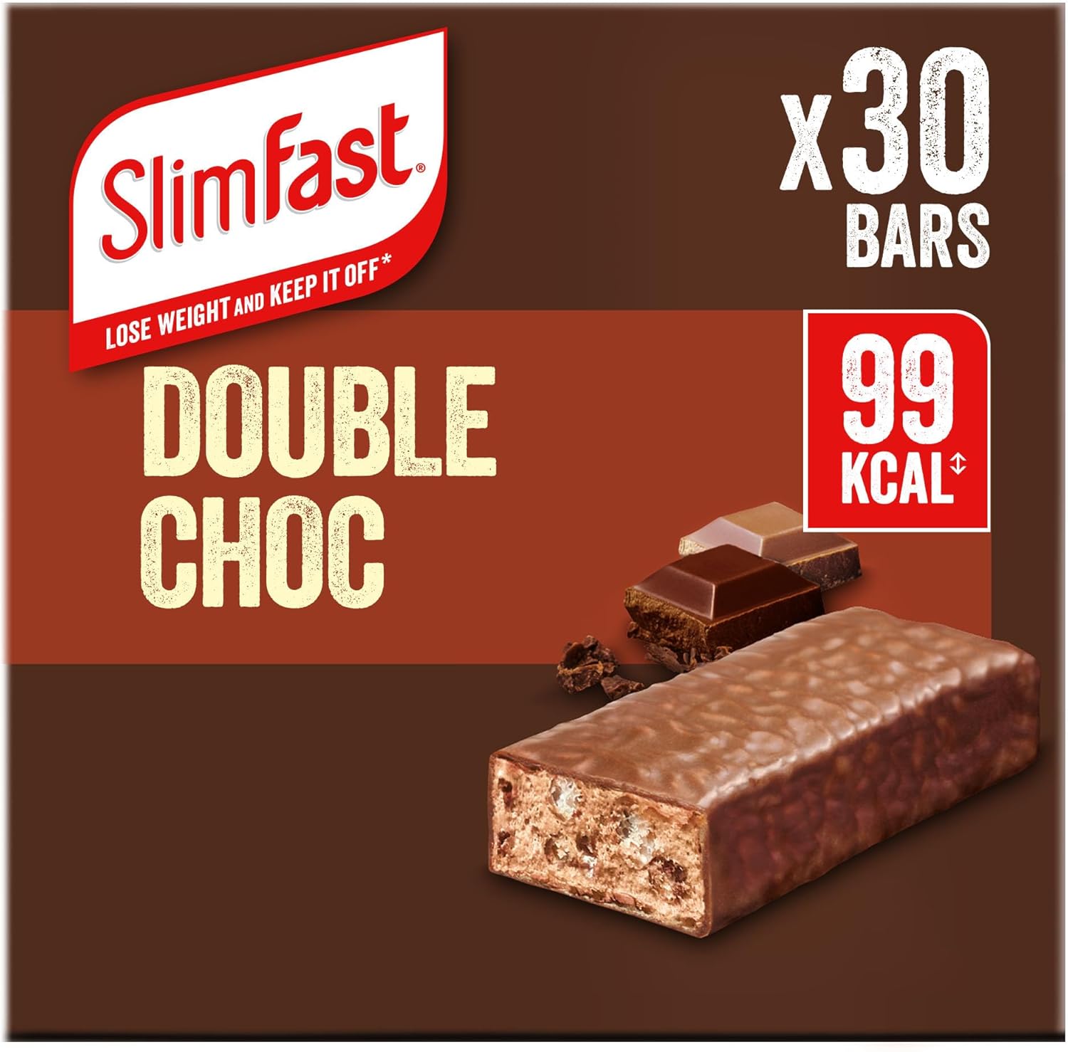 SlimFast Snack Bar, Low-Calorie Healthy Snacks For Adults, Chocolate & Protein Bars Alternative, Part of Balanced Diet, Weight Loss and Management Plan, Double Choc Flavour, Multipack, 30 x 26 g