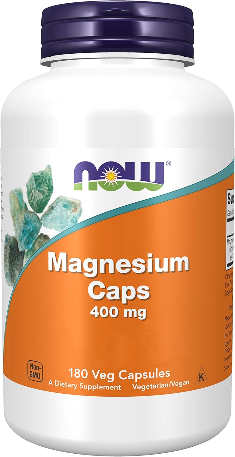 Now Foods, Magnesium Caps, 400mg, 180 Vegan Capsules, Minerals, Gluten Free, SOYA Free, Vegetarian
