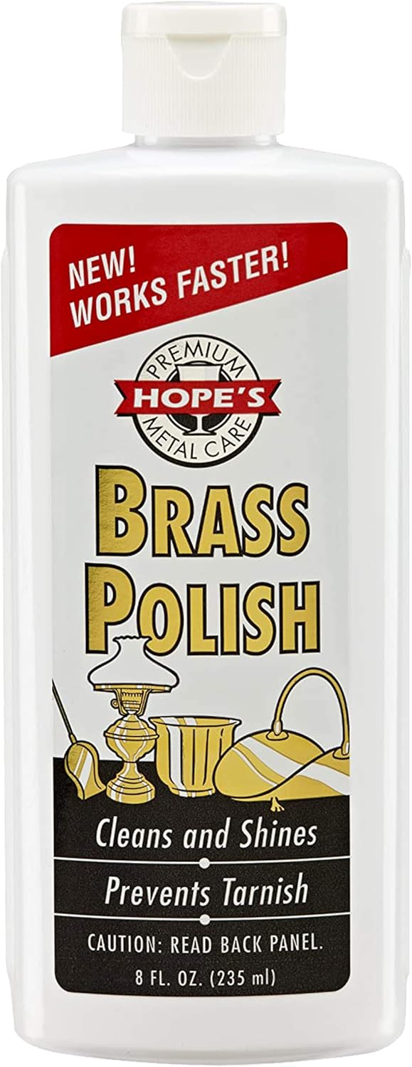 HOPE'S Brass Polish and Cleaner - Protective Tarnish Remover - Great Brass, Copper, Chrome, and Sterling Silver Polish - Polisher for Home Decor, Music Instruments, and Jewelry, 8 Fl Oz, Pack of 1