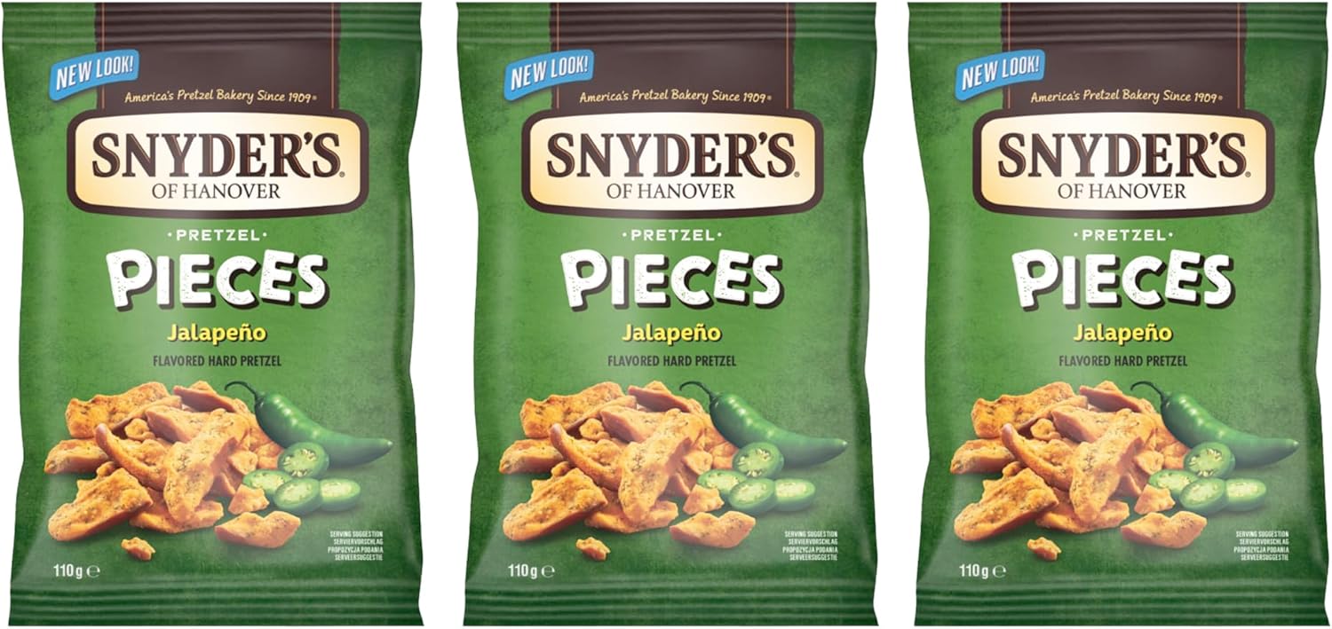 Snyder’s of Hanover Pretzel Pieces, Assorted Flavours - Jalapeno 110g (Pack of 3)