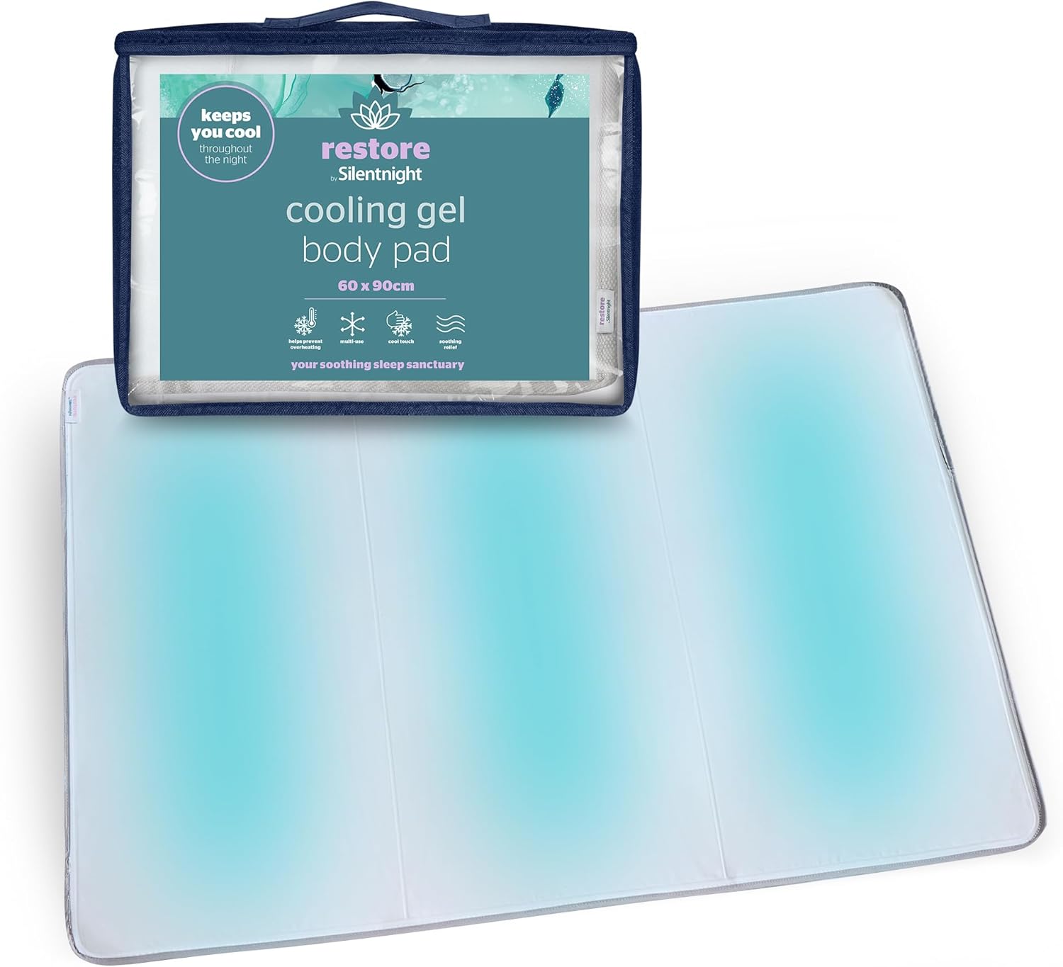 Silentnight Restore Cooling Gel Mattress Pad - Helps Absorb Body Heat Prevent Overheating - Improve Sleep Quality for Night Sweats Hot Flushes Menopause - Cool Mat for Bed Sofa Car Travelling, 60x90cm