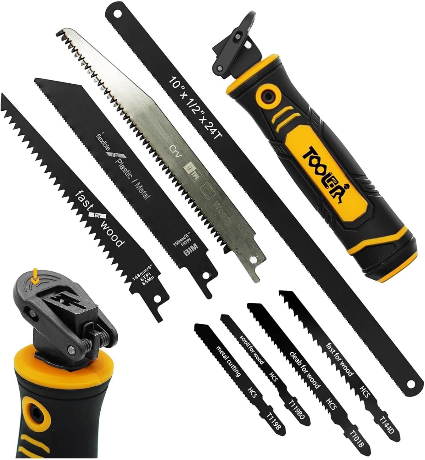 Magicbox 8 in 1 Professional Hacksaw Set with Self-Locking Design, 8 Interchangeable Blades for Metal, Wood & Drywall, Ergonomic Grip & Durable Steel, Pro Hand Saw Tool for DIY & Woodworking