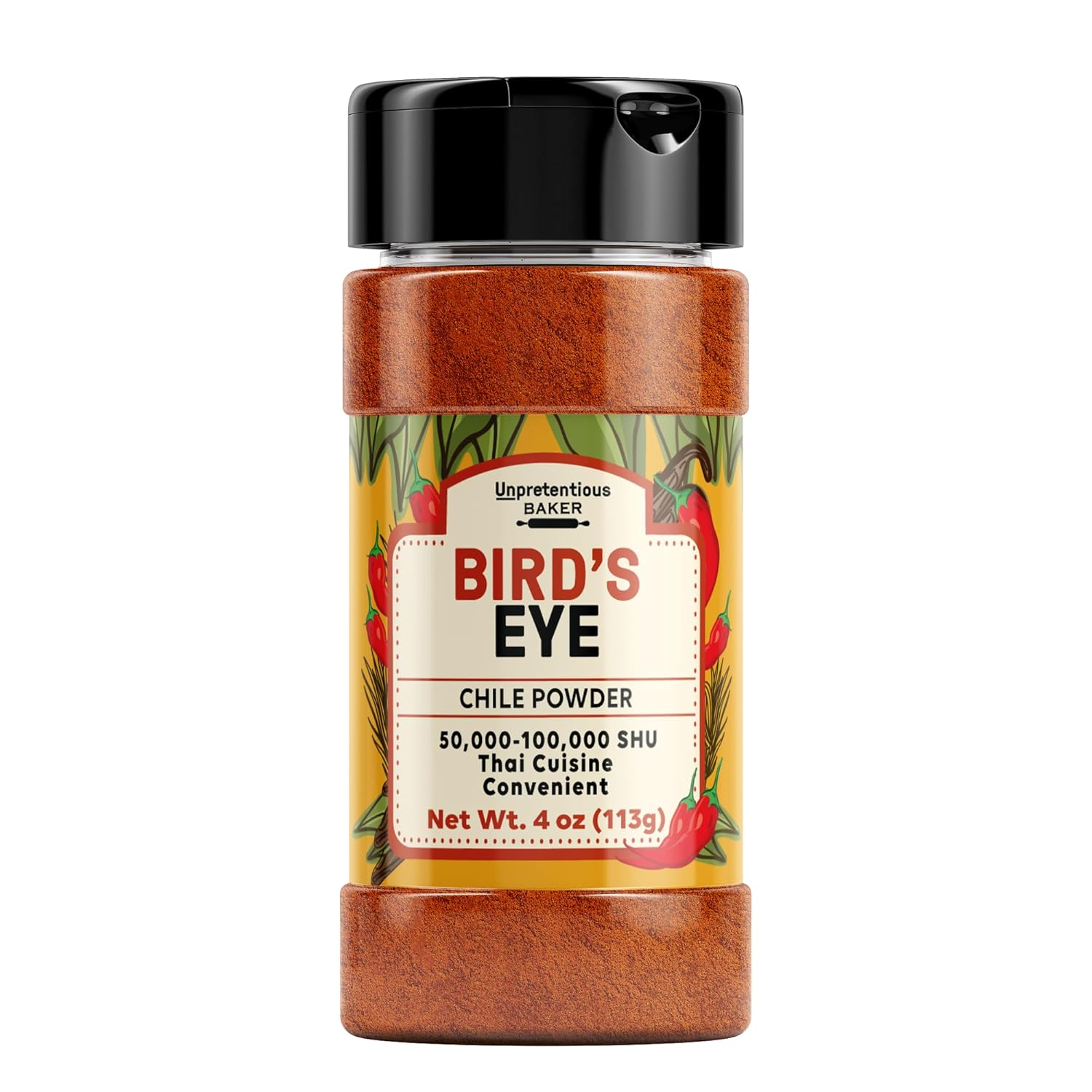 Unpretentious Bird's Eye Chile Pepper Powder, 4 oz, Thai Chile, 50,000-100,000 SHU, Southeast Asian Cuisine