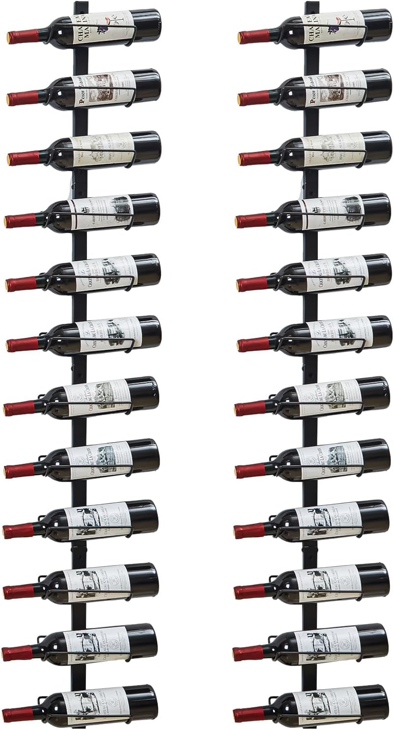 Sonyabecca 2 Pack 12 Bottle Wall Wine Rack - 24 Wine Bottles DIY Detachable Wall Mount Wine Rack, Wine Storage Organizer Display Holder Used As One or Four, for Kitchen, Dining Room, Bar, Wine Cellar