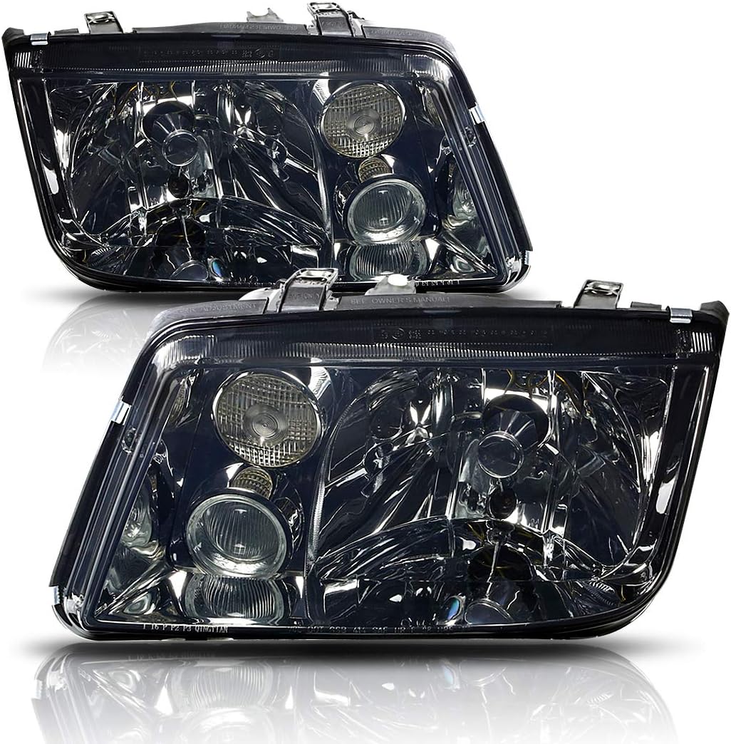 PM PERFORMOTOR Smoked Housing amber Corner Pair of Headlights Replacement OE Style Compatible with 99-05 Jetta MKIV, PMHL-VJET-9905-OH-SA