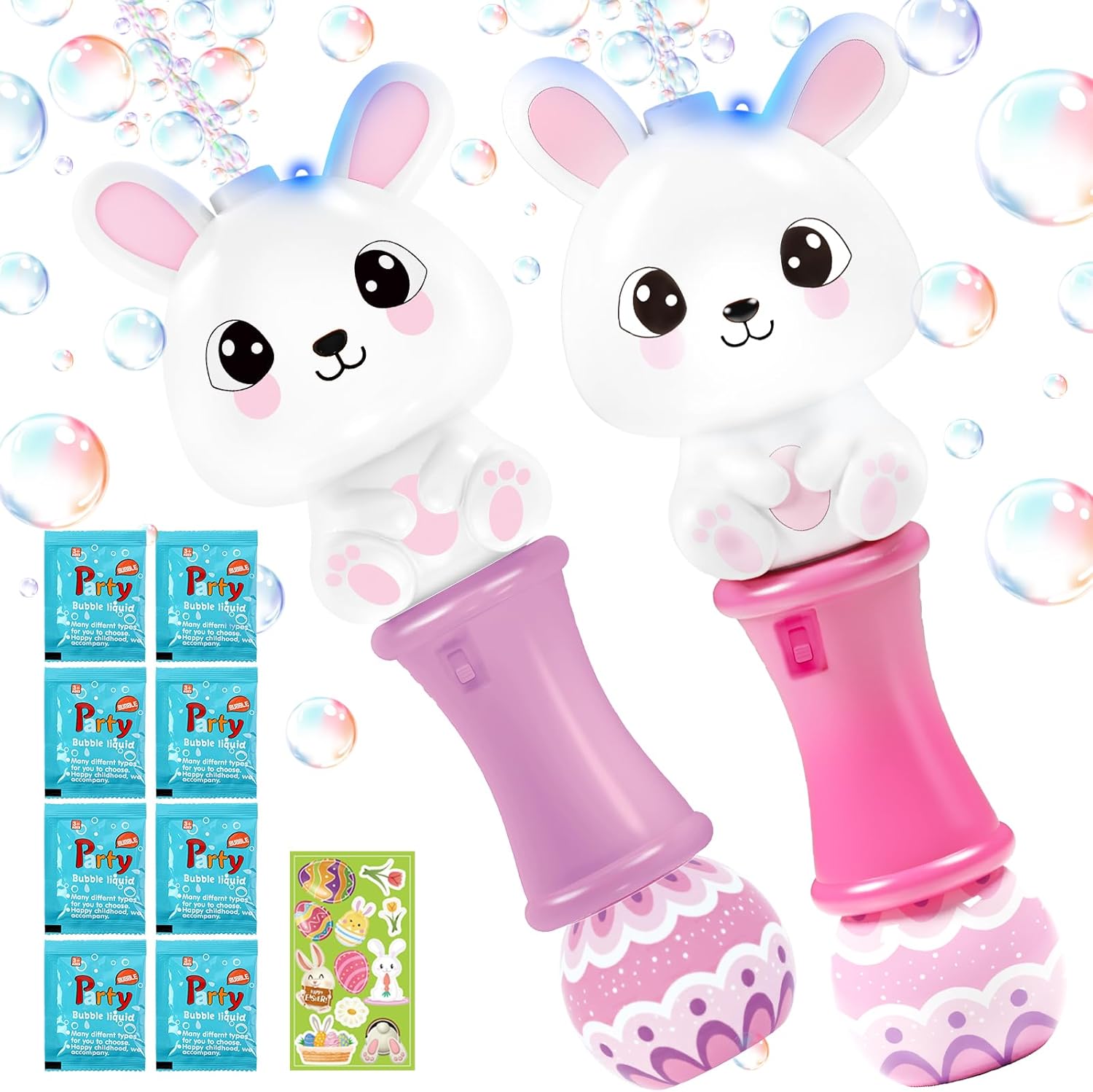 2 Pack Bubble Wands for Kids, 11.2 inch Automatic Bubble Blower with Light for Girls, Bubble Toy for Easter Party Favor Basket Stuffers(Purple&Pink)
