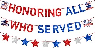 Glittery Honoring All Who Served Banner Veterans Day Banner with American Flag Stars and Stripes Signs Patriotic Backdrop Banner for Greeting Veterans Day Theme Party Decorations Supplies