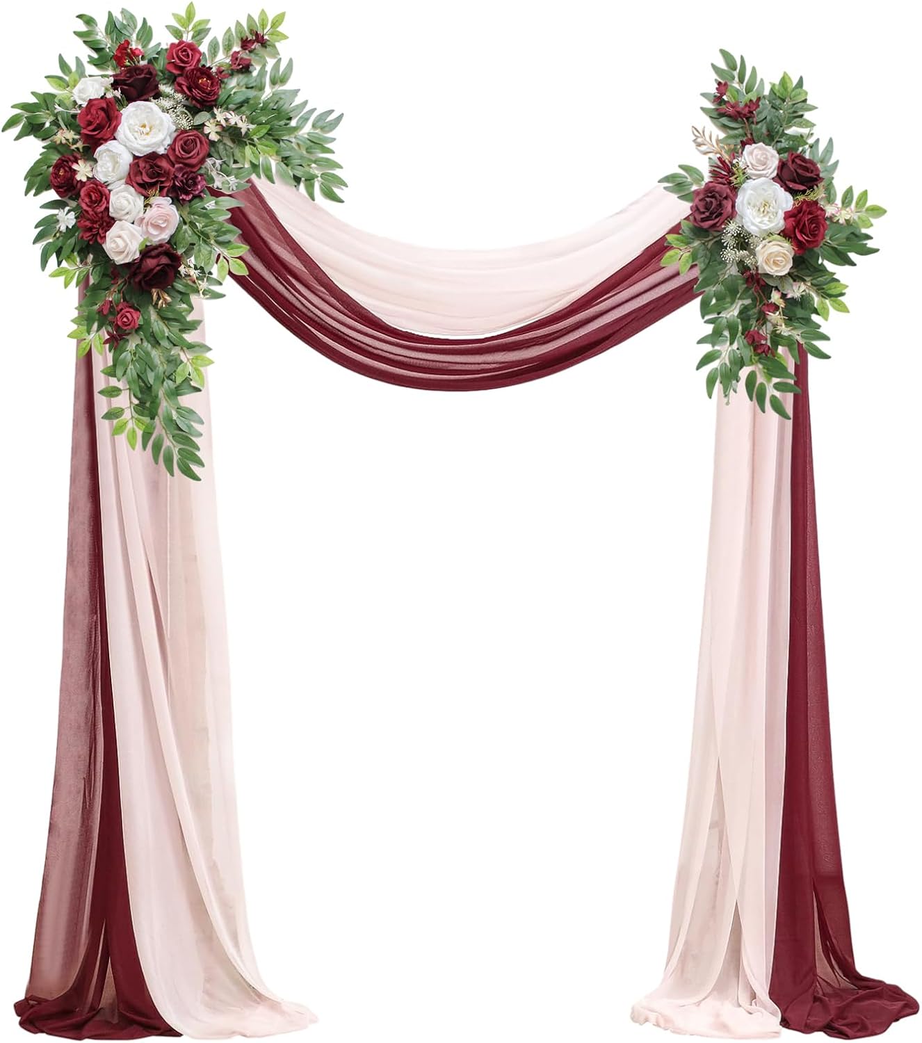 Wedding Arch, Artificial Flowers, Wedding Decor with Drapes (Set of 4)，Be Suited to Banquet, Party, Wedding Decor Ceremony and Background Decoration (Wine red)