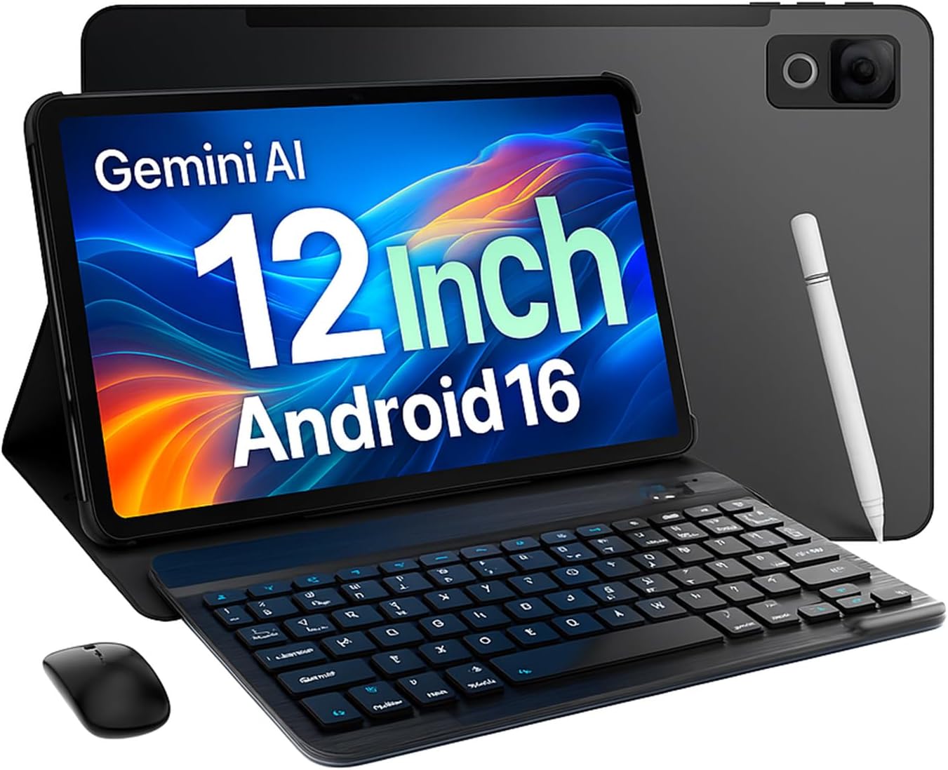 DOOGEE U12 Newest Android 16 Tablets, 12 Inch Tablet with Gemini AI, FHD+(2000x1200) 90Hz Android Tablets, 9000mAh/18W, 24GB+128GB (2TB), Widevine L1, 2.4G/5G WiFi, Tablet with Keyboard,Pen,Mouse&Case