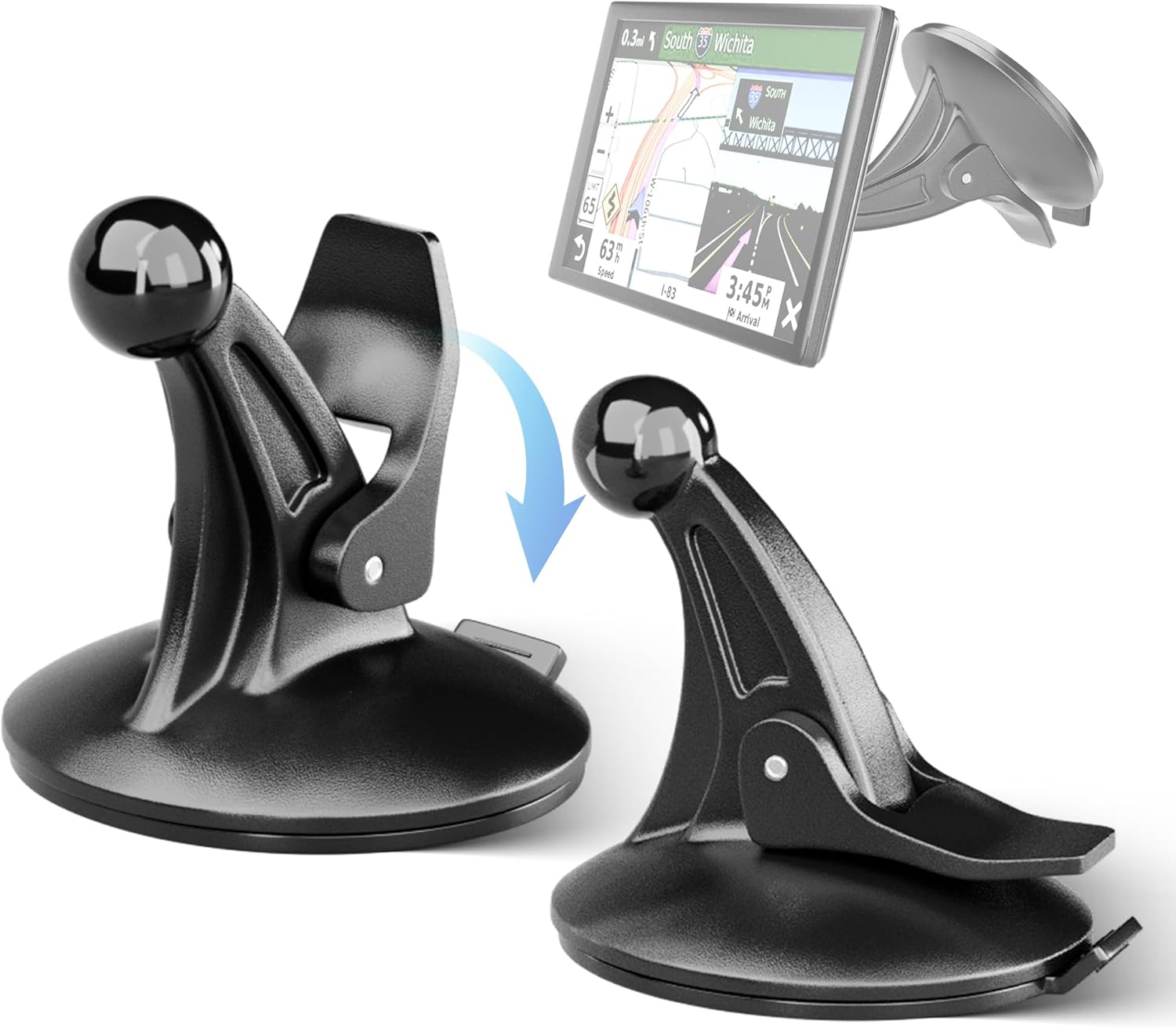EWAY 2PCS GPS Car Holder Mount for Garmin Nuvi Windshield Dashboard with Strong Suction Cup, 17mm Swivel Ball Mounting Pattern Replacement for Garmin GPS Navigator Navigation Car Dash Mount Cup Holder