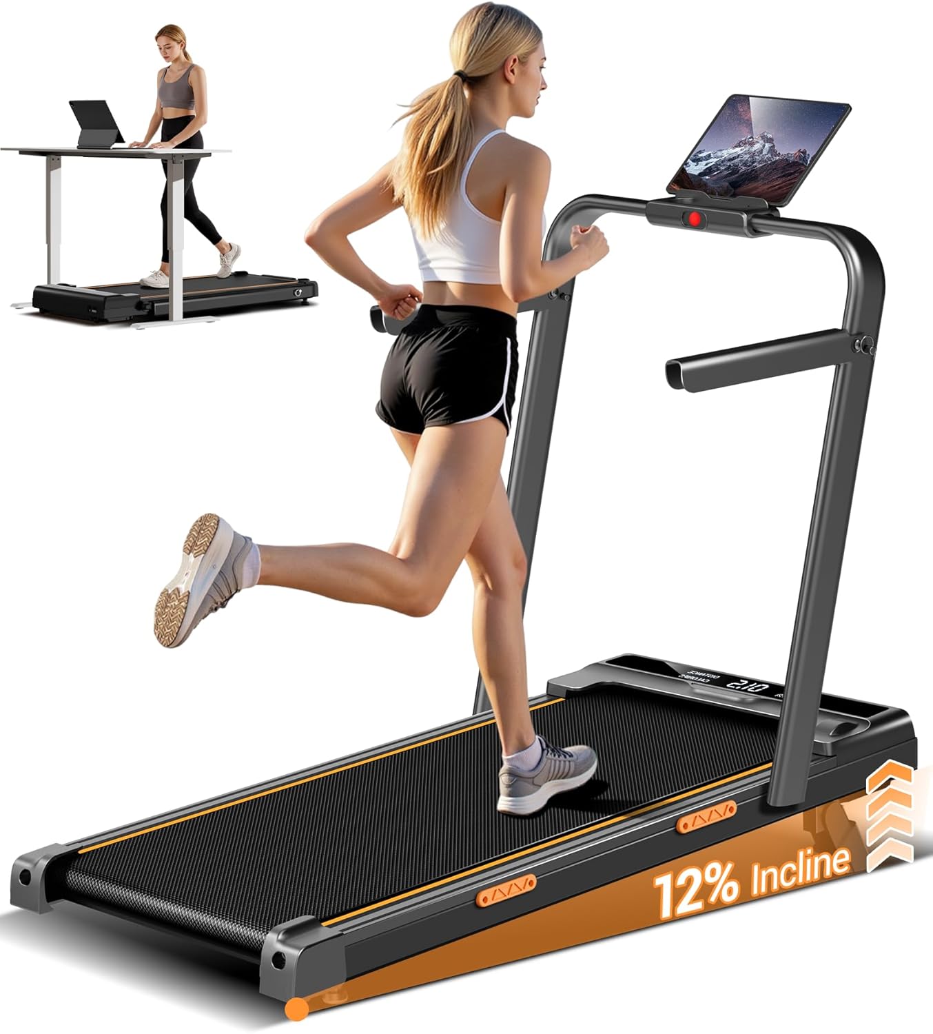 16% Incline Walking Pad Treadmills for Home Small, 4-in-1 Under Desk Treadmill with Handles, Foldable Treadmill with 2.5 HP Quiet Brushless, 330 LBS Capacity