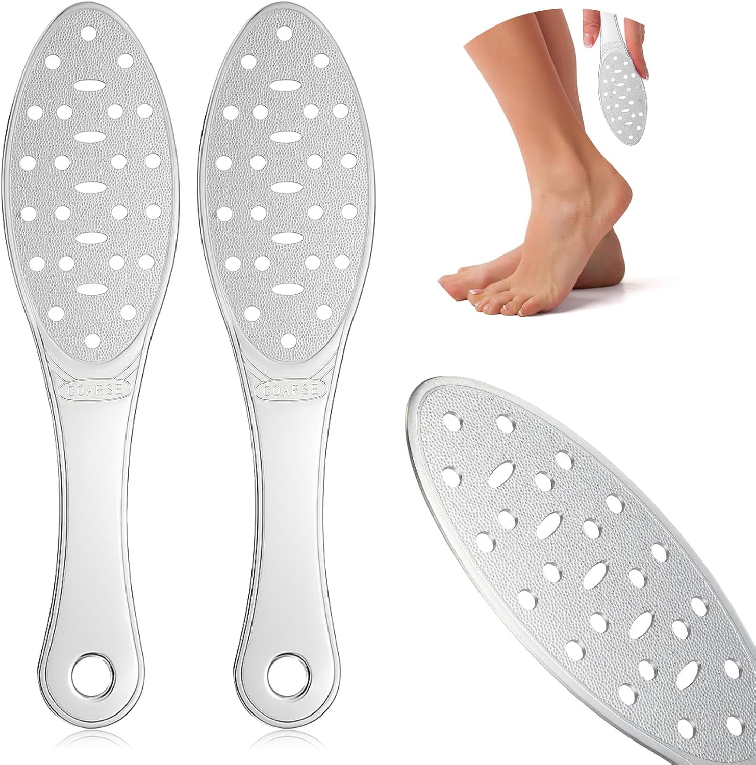 2 Pcs Stainless Steel Foot Scraper Metal Foot File Double Sided File Callus Remover Professional Feet Rasp Scrubber for Wet or Dry Skin Easy to Clean Pedicure Tool Heel (Fresh Style)