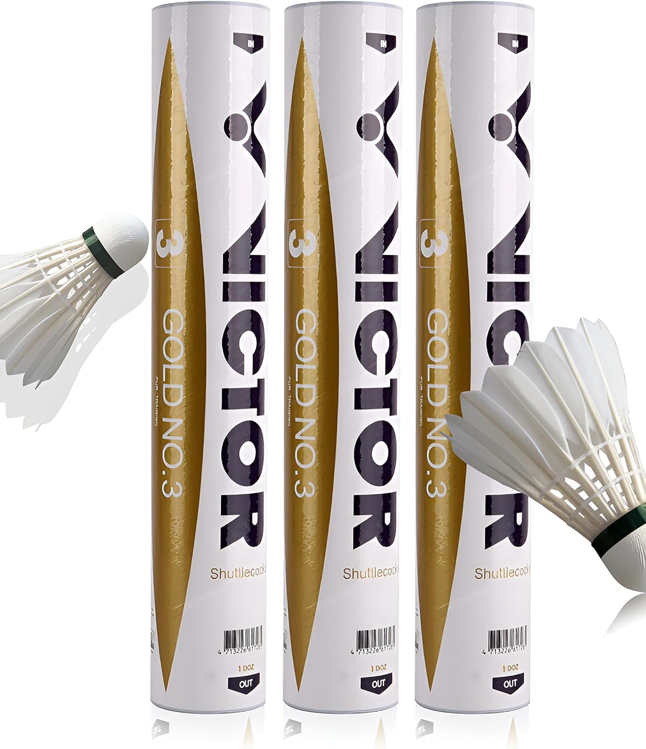 Victor Badminton Shuttlecocks Feather 12-Pack, Shuttlecock Birdies Durable Sports Training Badminton Balls for Indoor Outdoor, Gold No.3