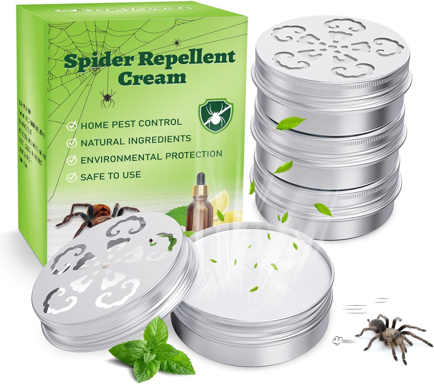 4 Pack Spider Repellent Indoor for Car Engines, Peppermint Repellent Cream, Naturally Spider Deterrent and No-Toxic Stay Away Spider, Rat, Roach, Mosquito, Bugs & Other Pest Stay Away Spider