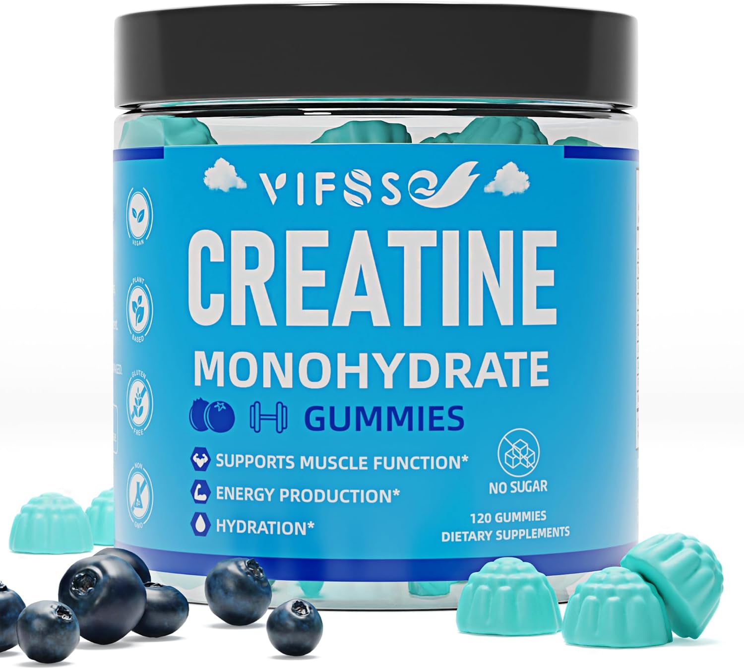 Creatine Monohydrate Gummies 5g for Men & Women, 120 Creatine Sugar Free Gummies with BCAA 1000 mg, Collagen Peptides, Taurine, B12, Chewables Creatine for Muscle Support, Energy Boost, 1Pack