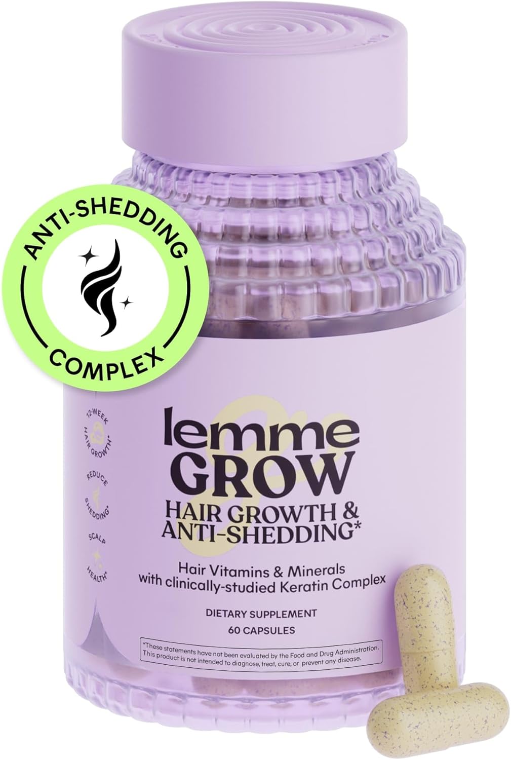 Lemme Grow Hair Growth Capsules for Women, Clinically Studied Keratin Complex, Visibly Thicker Hair & Reduced Shedding, Nourish Thinning Hair, Biotin-Free, 30 Count, 30-Day Supply