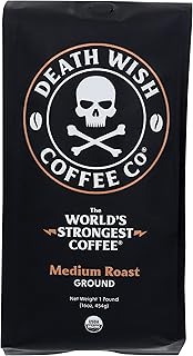 Death Wish Coffee Medium Roast Ground Coffee, USDA Organic, 16 Ounce (Pack of 6)