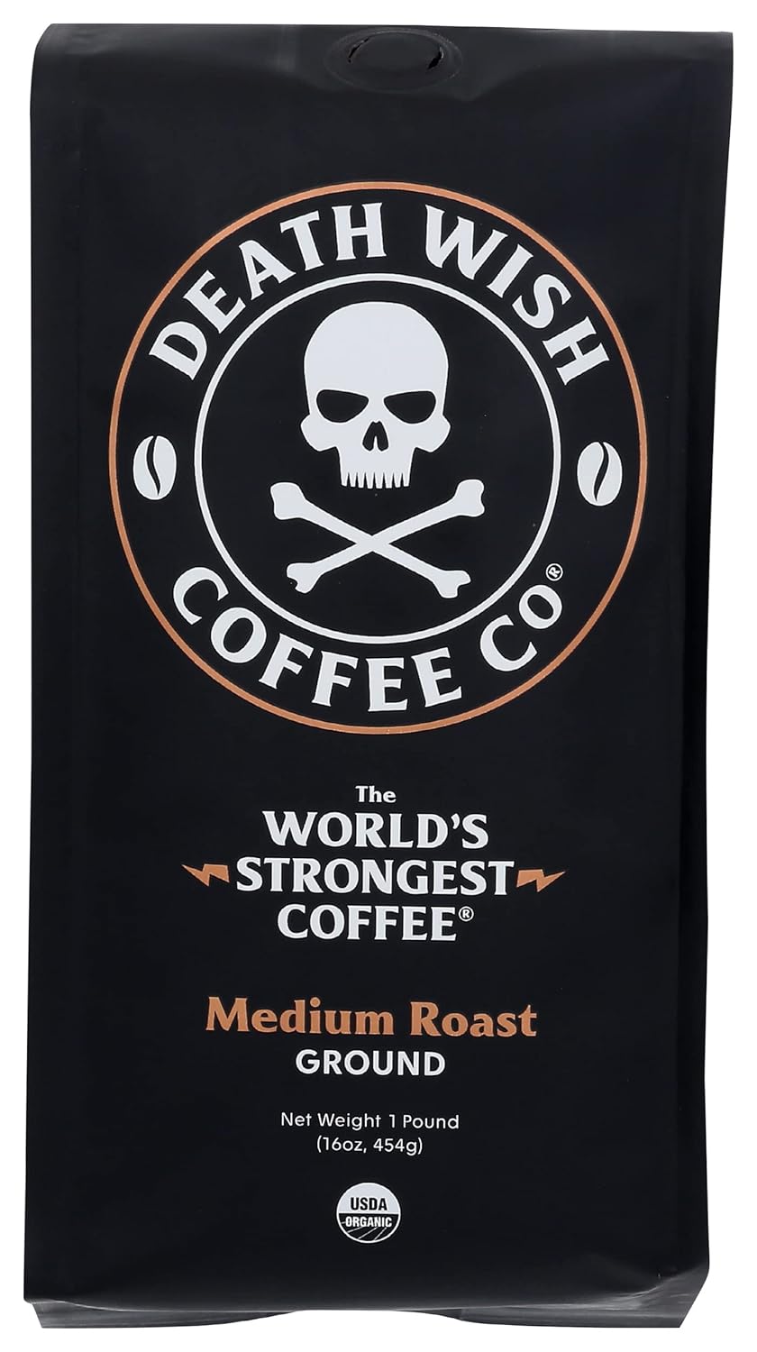 Death Wish Coffee Medium Roast Ground Coffee, USDA Organic, 16 Ounce (Pack of 6)