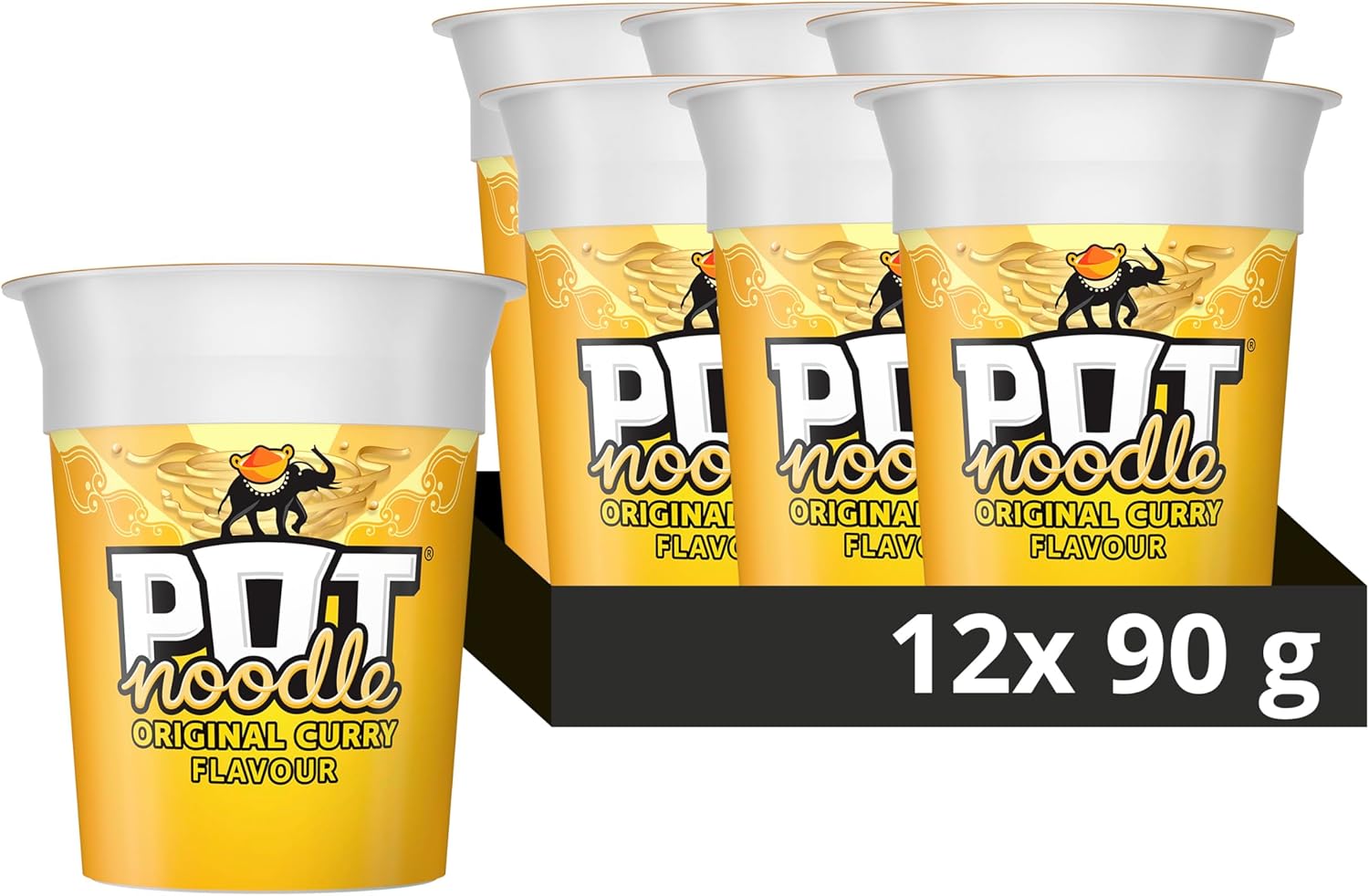 Pot Noodle Original Curry Standard Pot instant vegetarian snack quick to make noodles Instant Noodle 12x 90 g