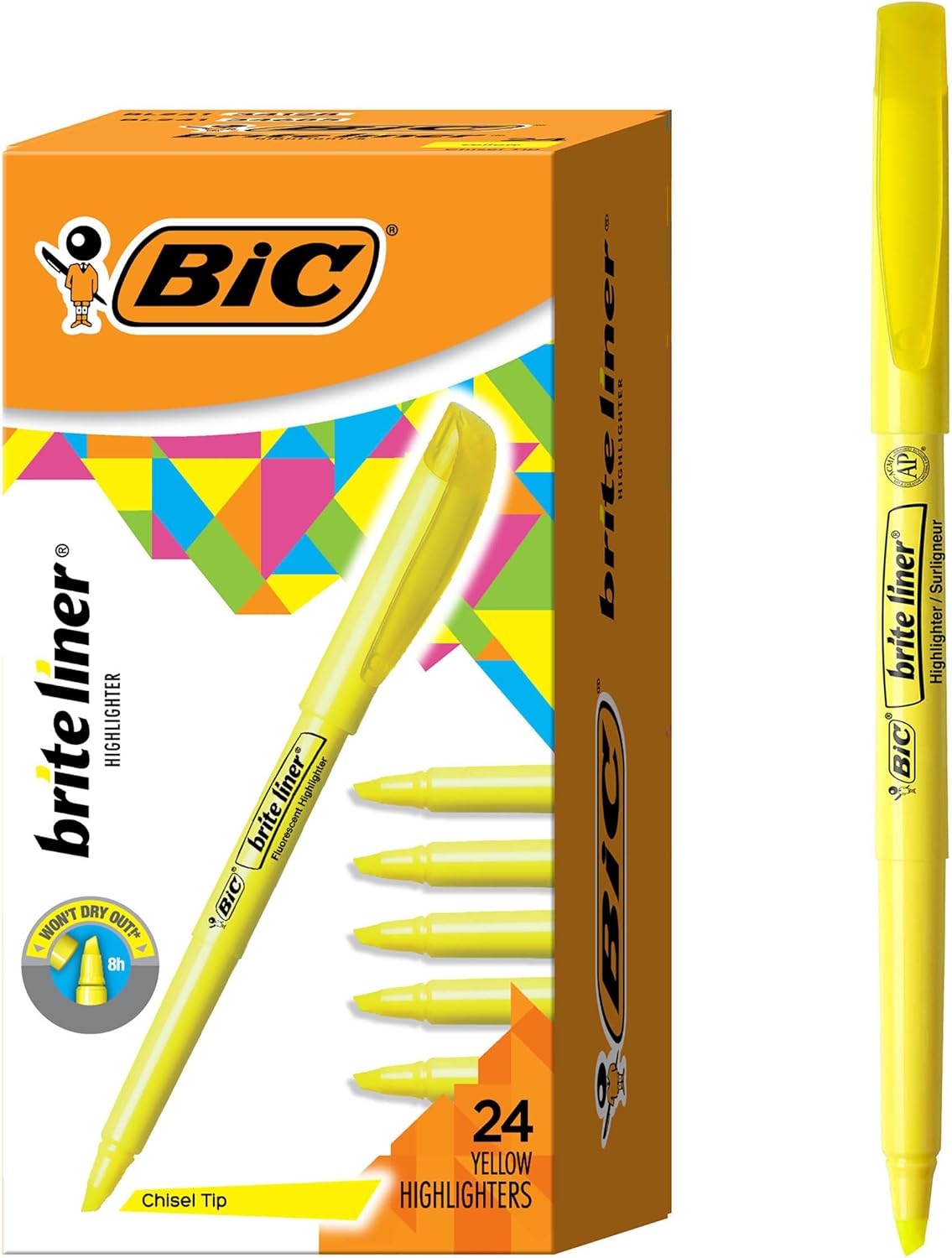 BIC Brite Liner Highlighters, Chisel Tip, 24-Count Pack of Yellow Highlighters, Ideal Highlighter Set for Organizing and Coloring